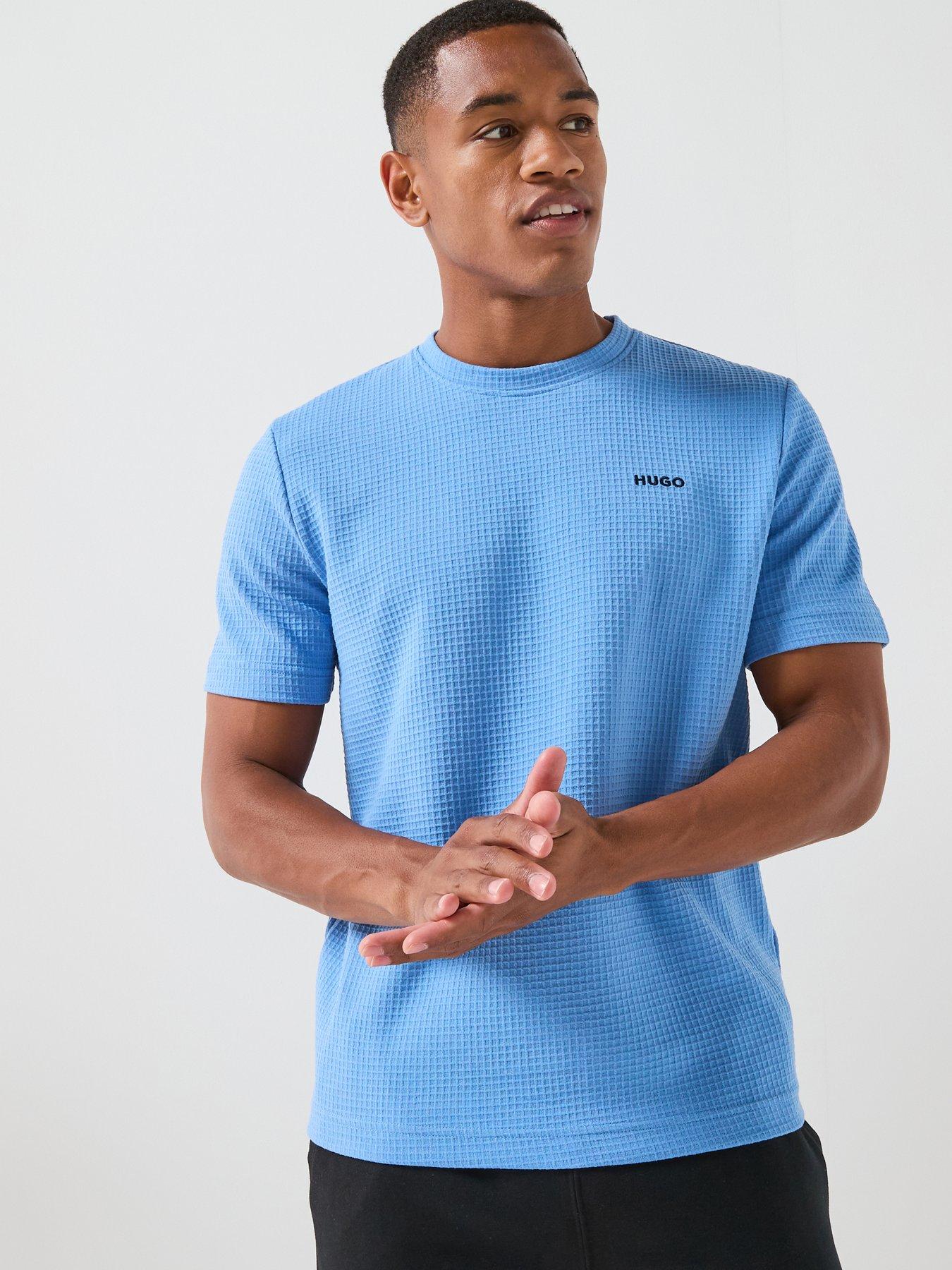 HUGO Austin Regular Fit Loungewear Waffle T-Shirt - Bright Blue