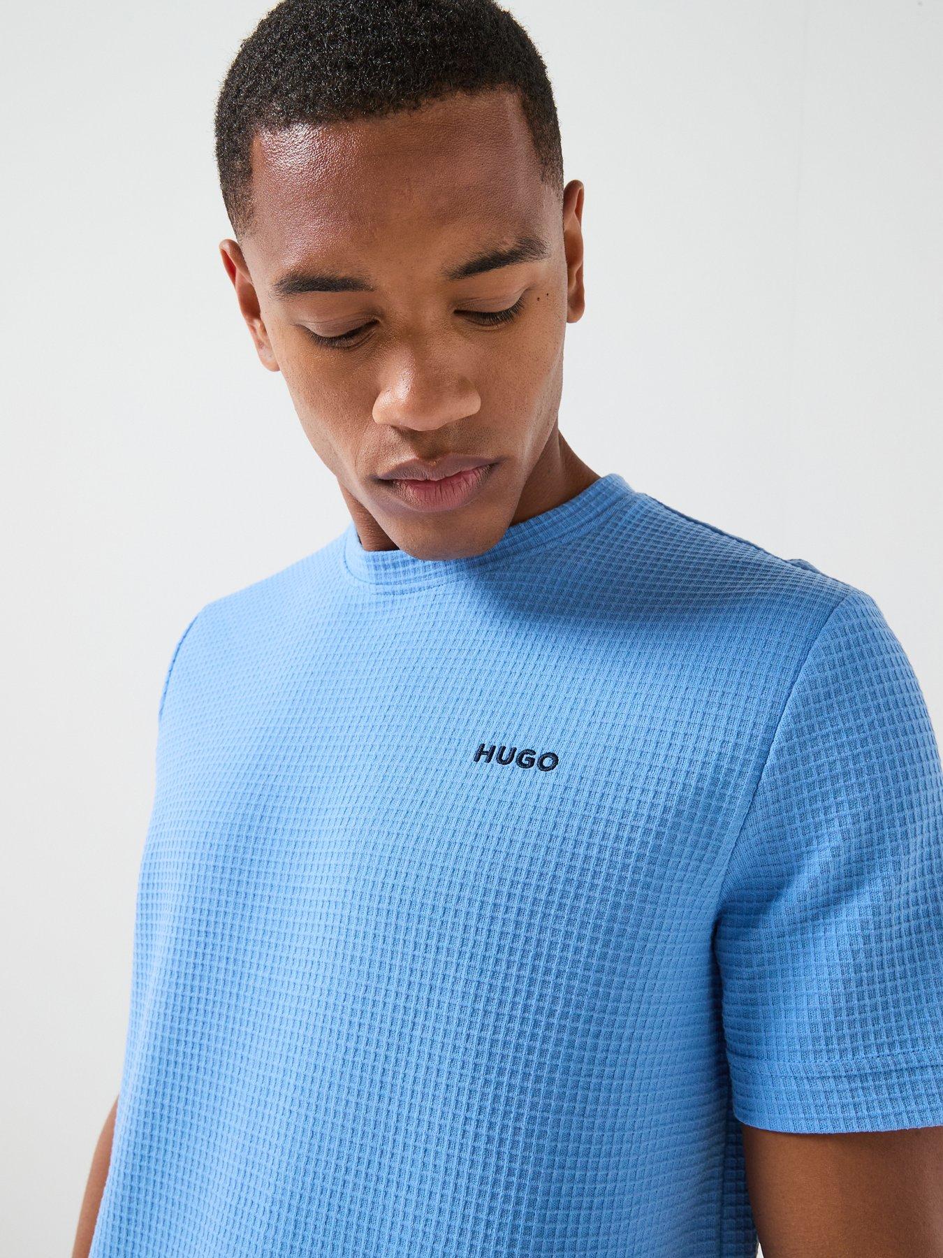 Image 4 of 6 of HUGO Austin Regular Fit Loungewear Waffle T-Shirt - Bright Blue