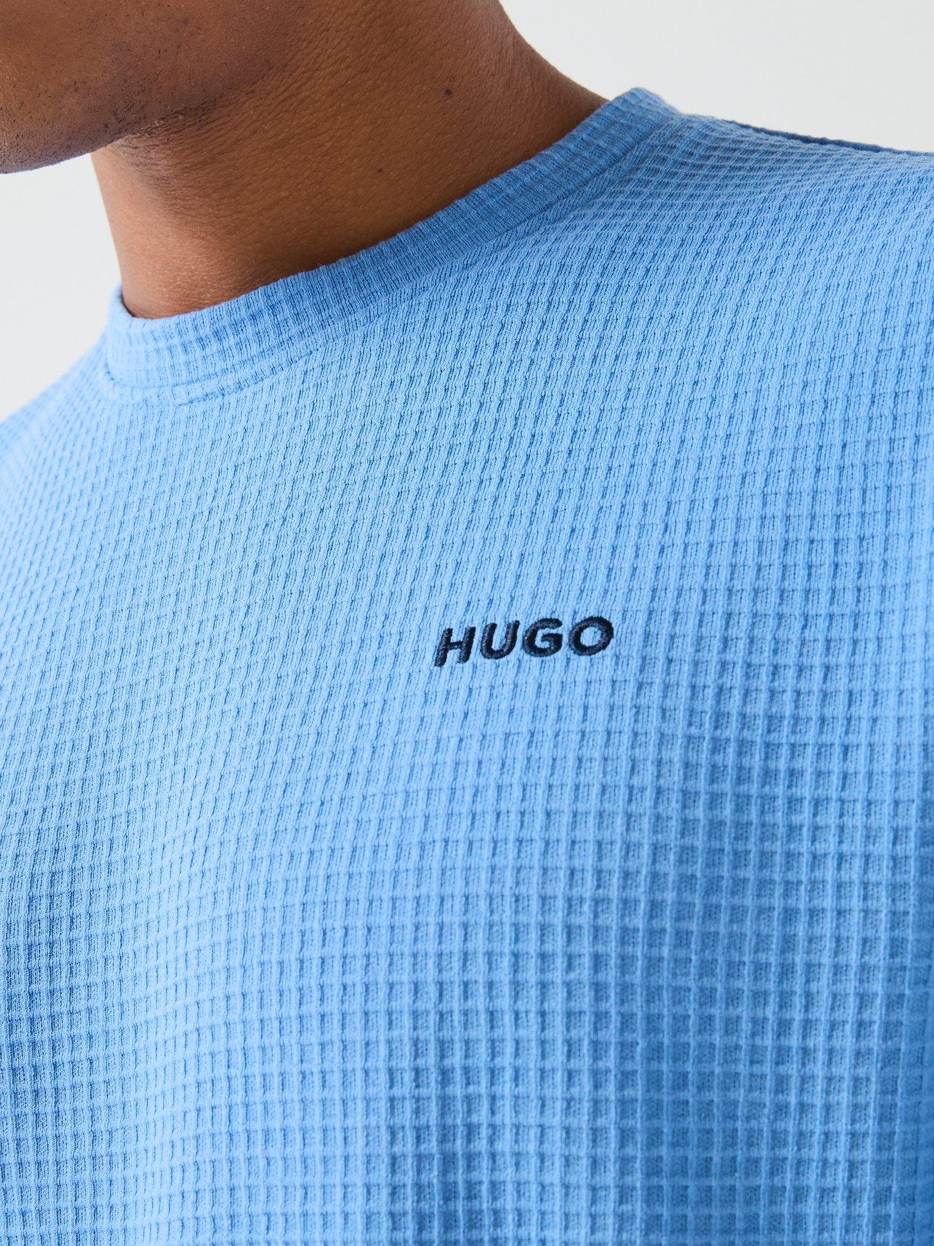 Image 5 of 6 of HUGO Austin Regular Fit Loungewear Waffle T-Shirt - Bright Blue
