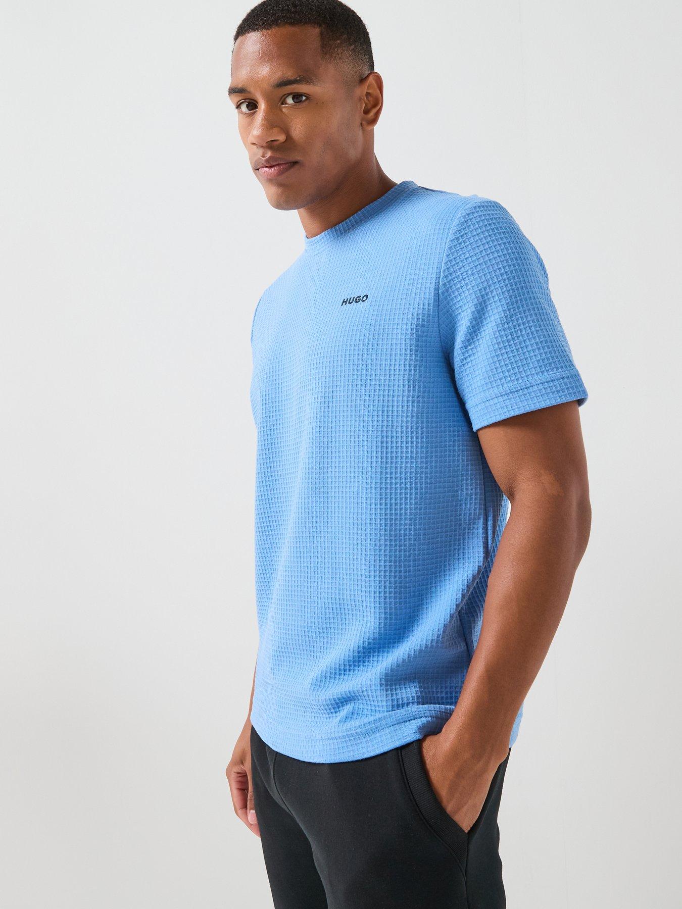 Image 6 of 6 of HUGO Austin Regular Fit Loungewear Waffle T-Shirt - Bright Blue