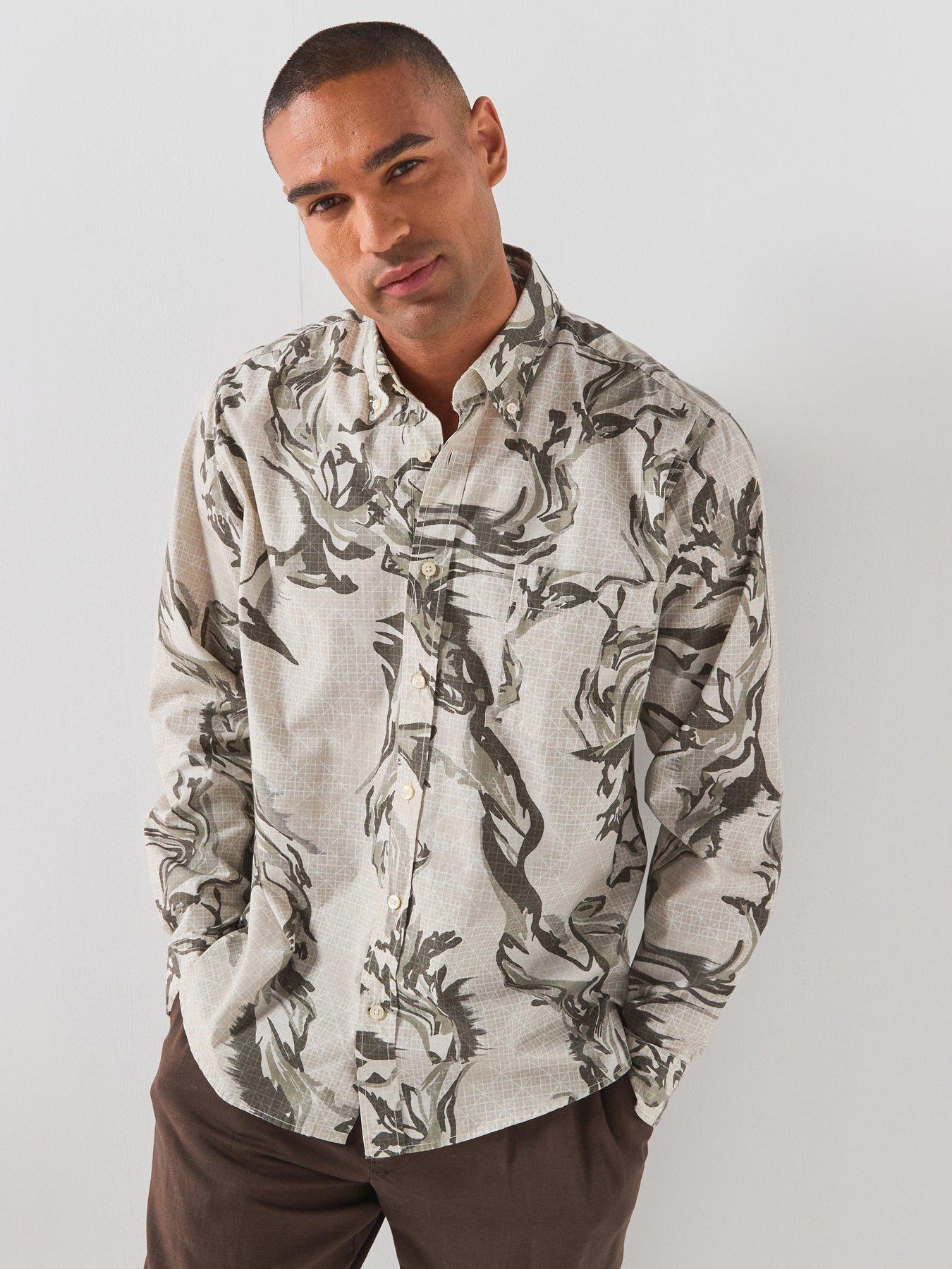 BOSS Lobey_M Botanical Print Log Sleeve Shirt - Green
