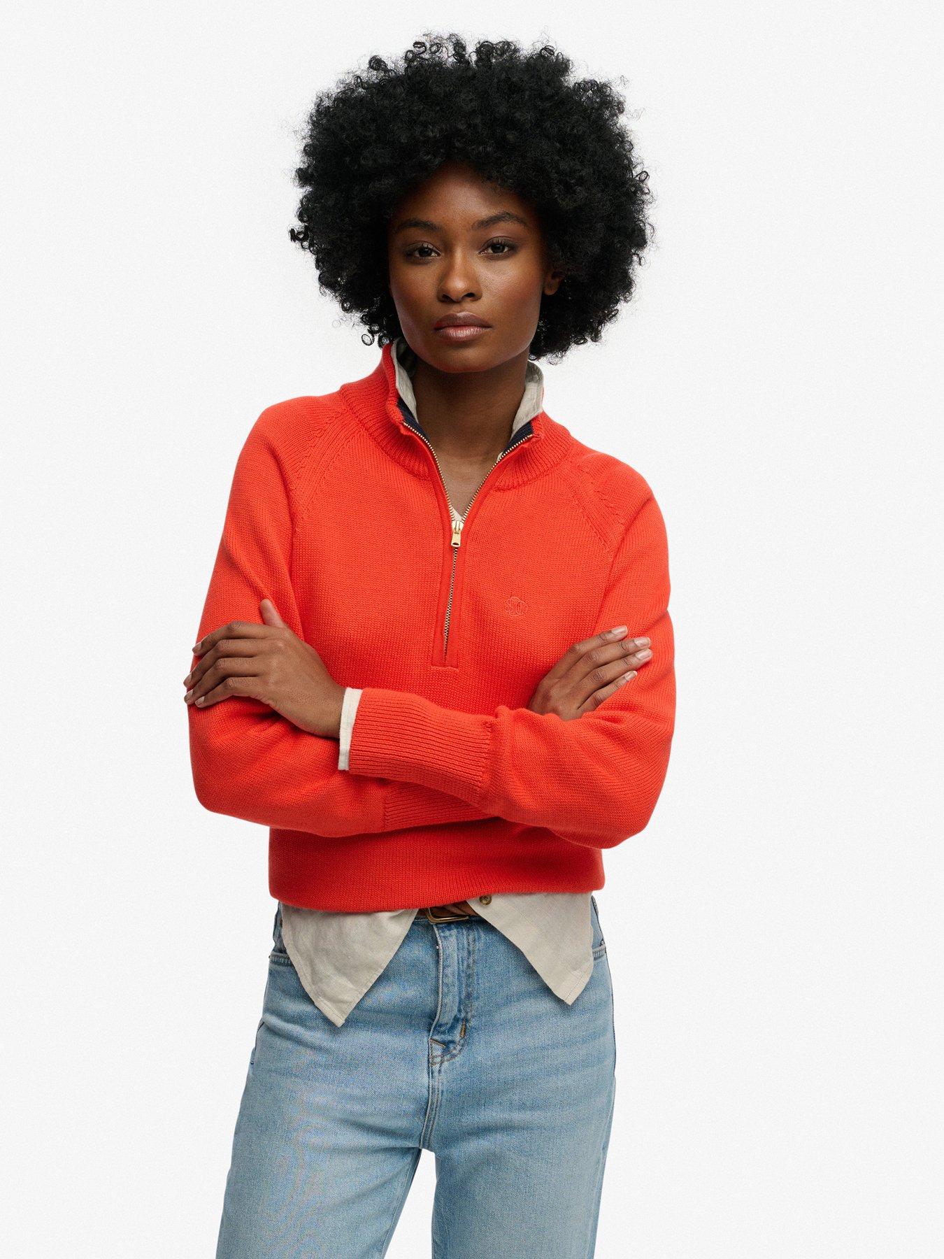 Superdry Classic Cotton Knit Half Zip Jumper - Orange