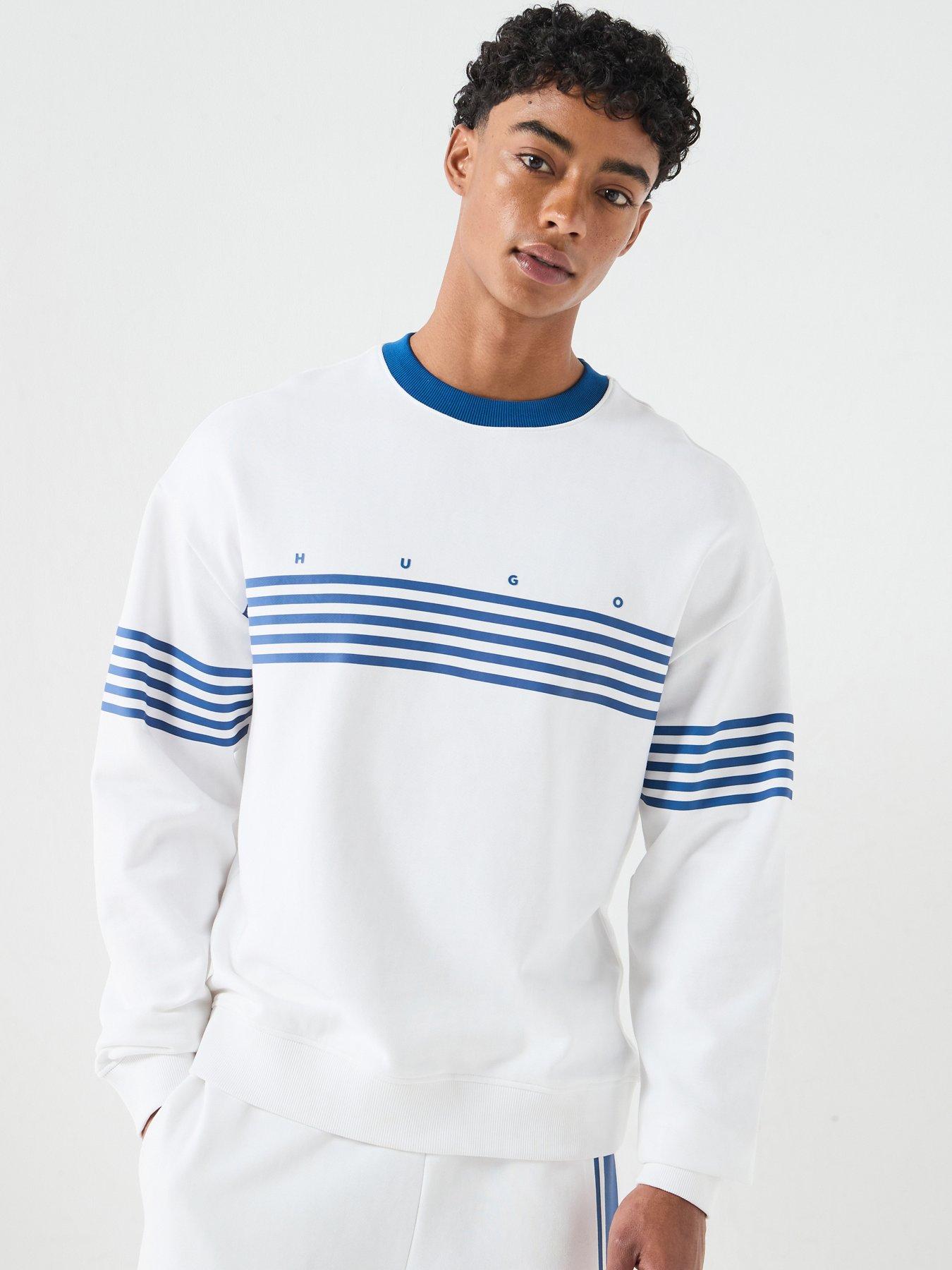 HUGO Demso Stripe Detail Crew Sweatshirt - White