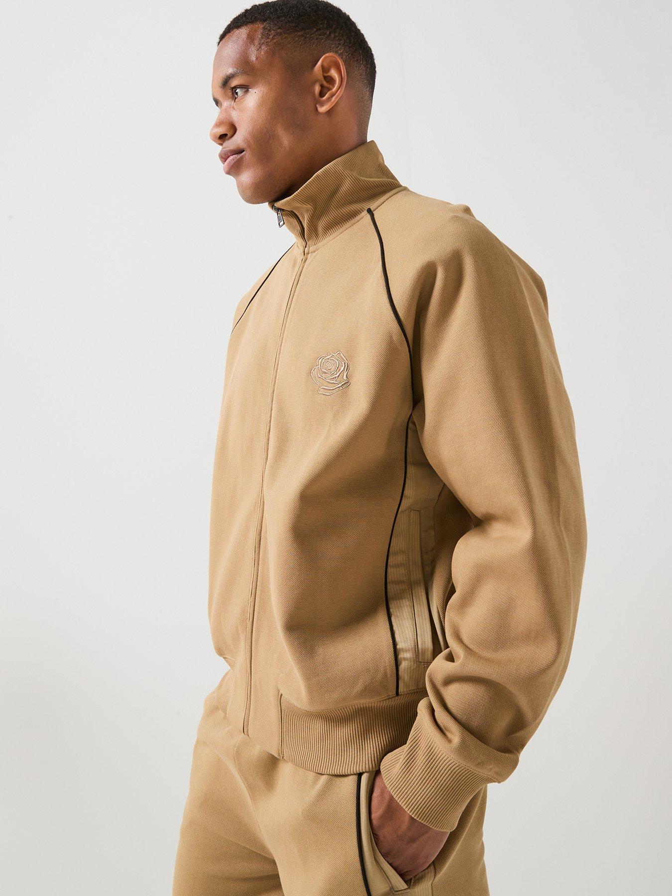 HUGO Dislan Rose Logo Oversized Track Top - Beige