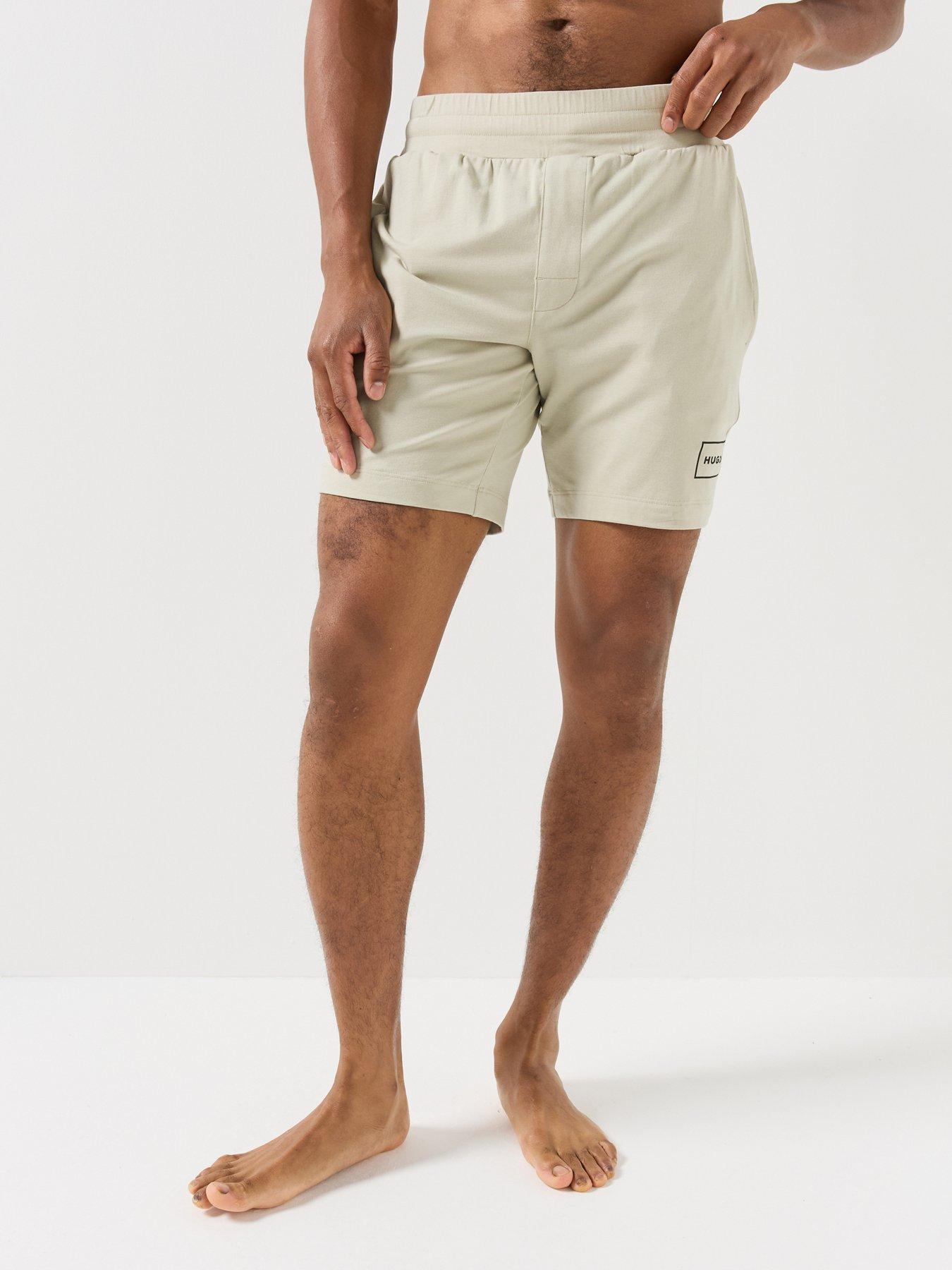 Image 1 of 5 of HUGO Mens Cotton-Stretch Textured Sleeve Lounge T-Shirt - Beige