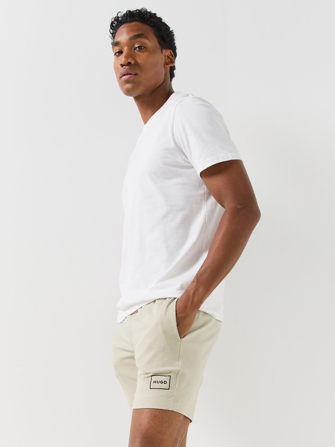 Image 4 of 5 of HUGO Mens Cotton-Stretch Textured Sleeve Lounge T-Shirt - Beige