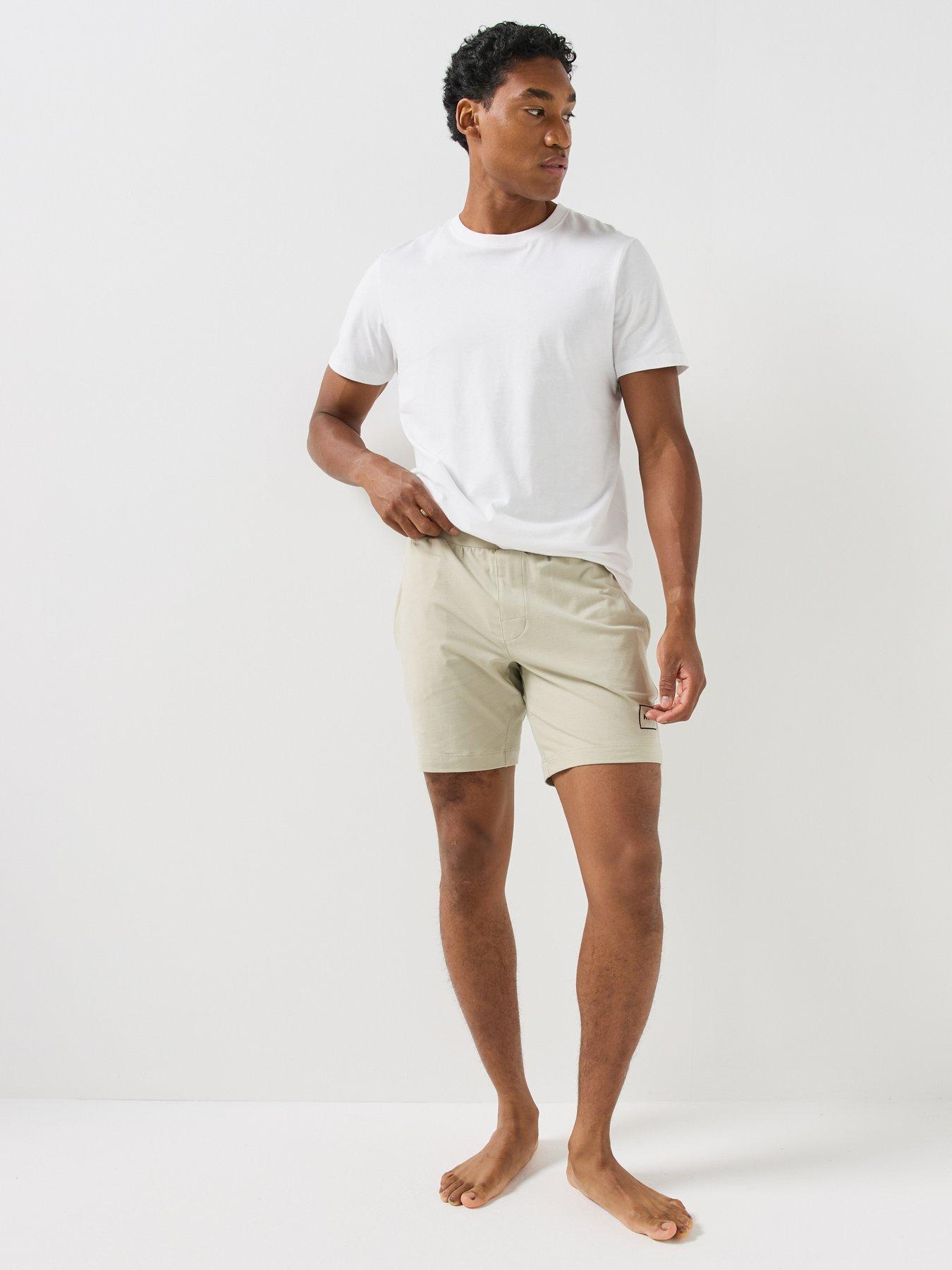 Image 5 of 5 of HUGO Mens Cotton-Stretch Textured Sleeve Lounge T-Shirt - Beige