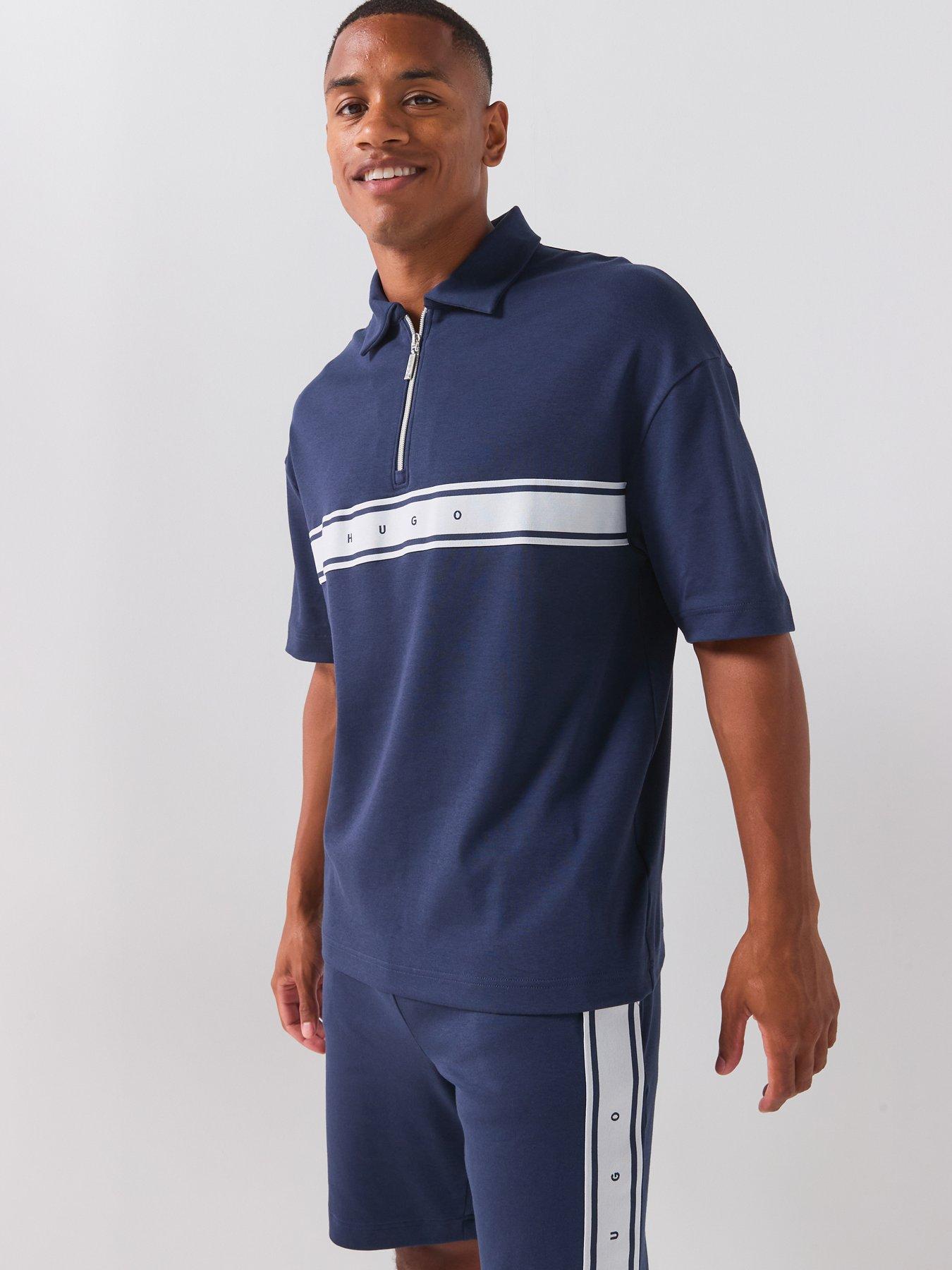 HUGO Bodywear Nautix Spaced Logo Zip Neck Polo Shirt - Navy
