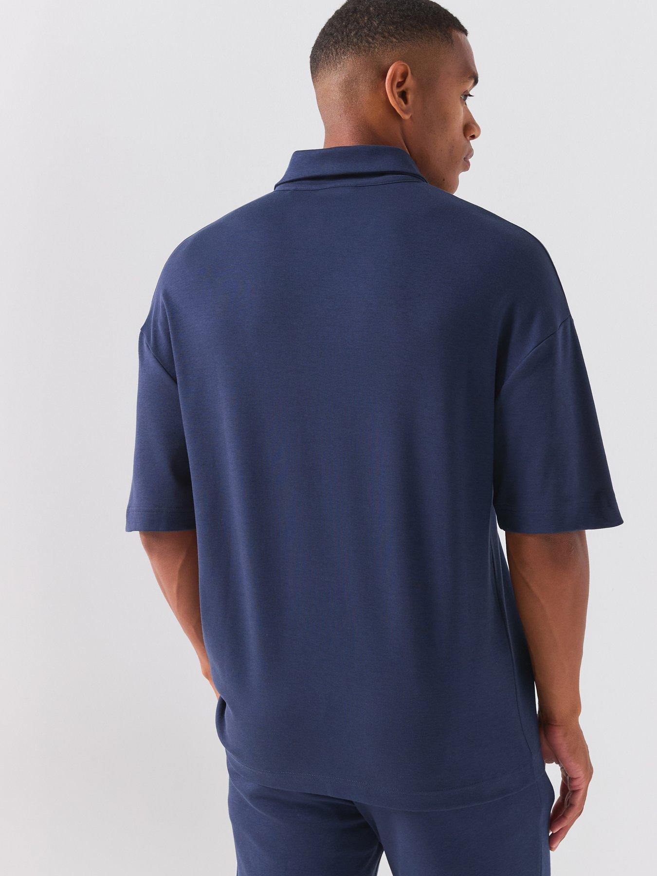 Image 2 of 6 of HUGO Bodywear Nautix Spaced Logo Zip Neck Polo Shirt - Navy