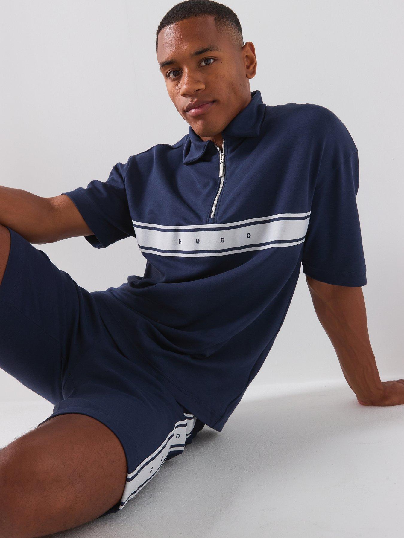 Image 4 of 6 of HUGO Bodywear Nautix Spaced Logo Zip Neck Polo Shirt - Navy