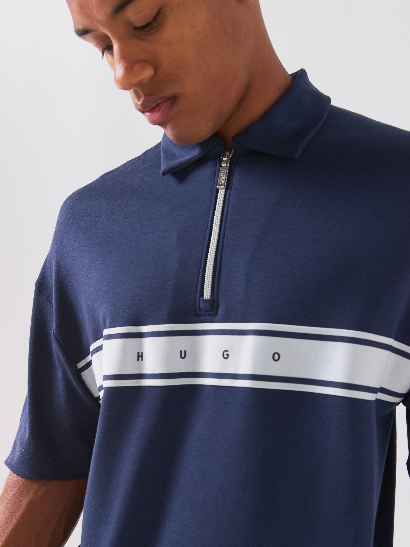 Image 5 of 6 of HUGO Bodywear Nautix Spaced Logo Zip Neck Polo Shirt - Navy