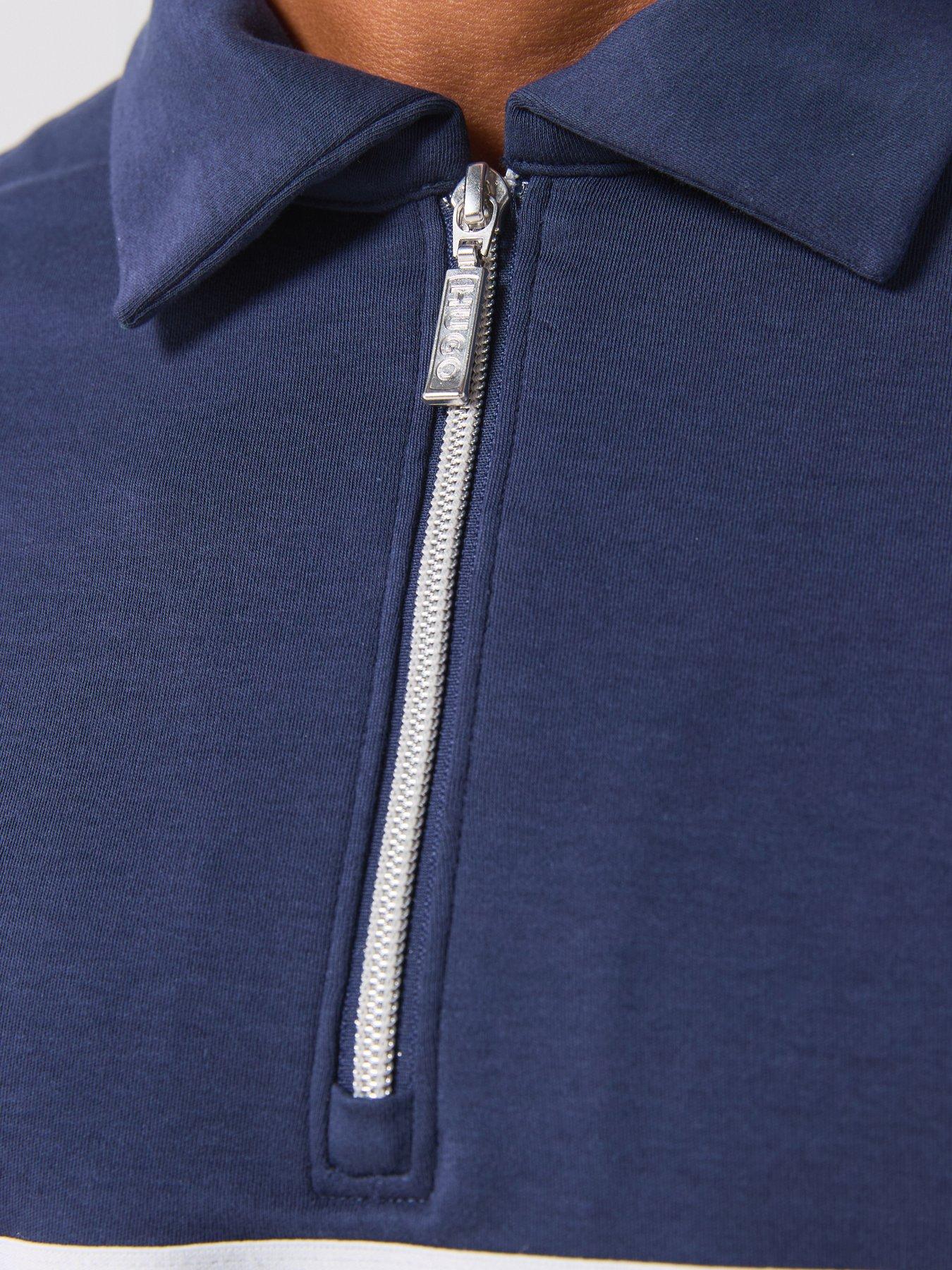 Image 6 of 6 of HUGO Bodywear Nautix Spaced Logo Zip Neck Polo Shirt - Navy