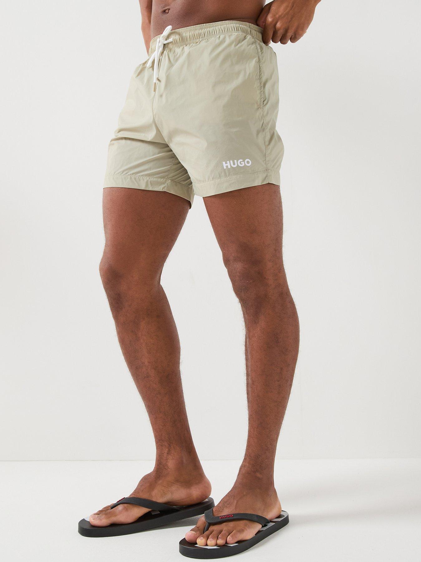 HUGO Swim Shorts With Contrast Logo Print - Light Beige