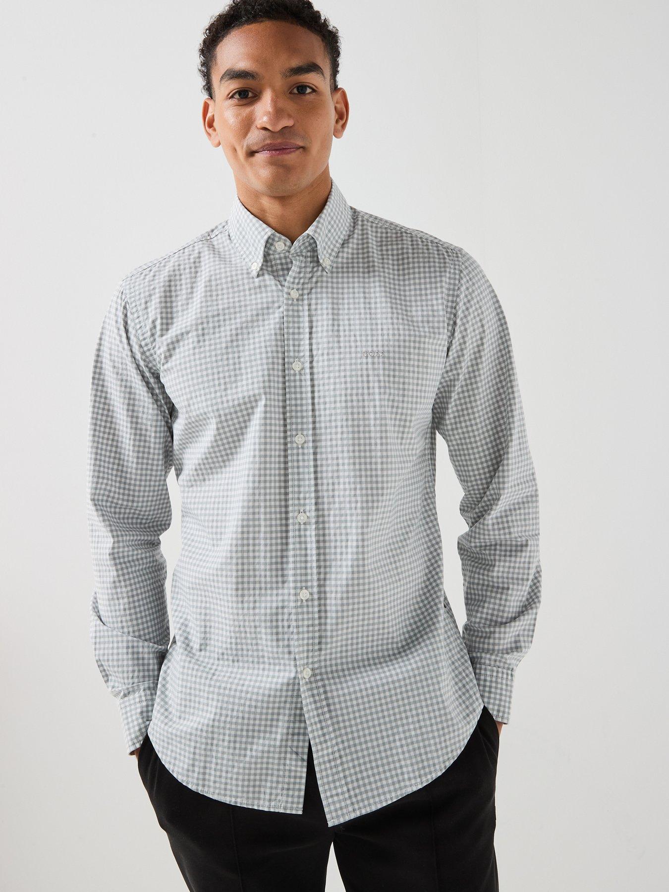 BOSS Rickert_M Button Down Gingham Shirt - White