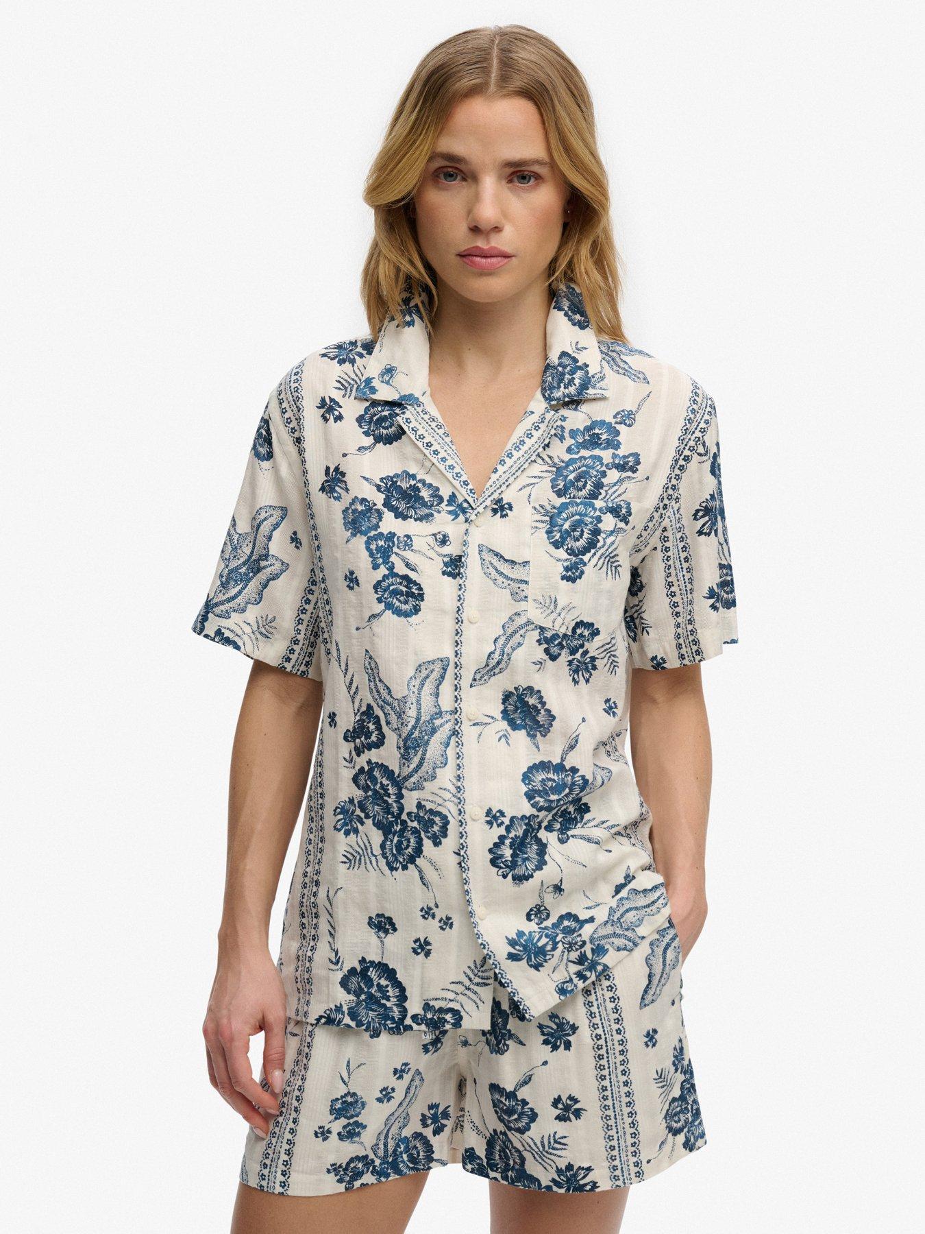 Superdry Beach Printed Short Sleeve Shirt - Cream