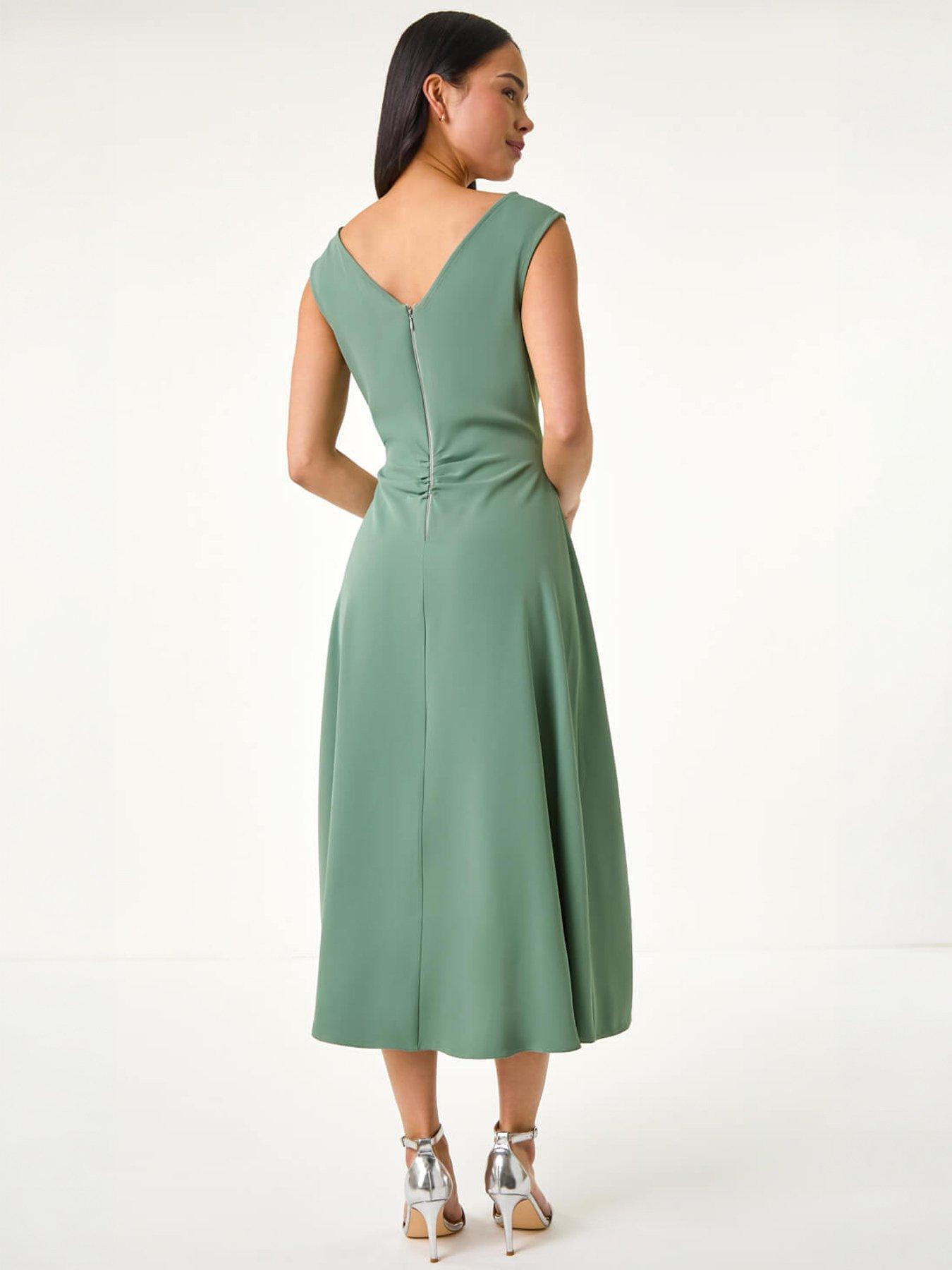 Image 2 of 5 of Roman Petite V-neck Ruched Stretch Midi Dress