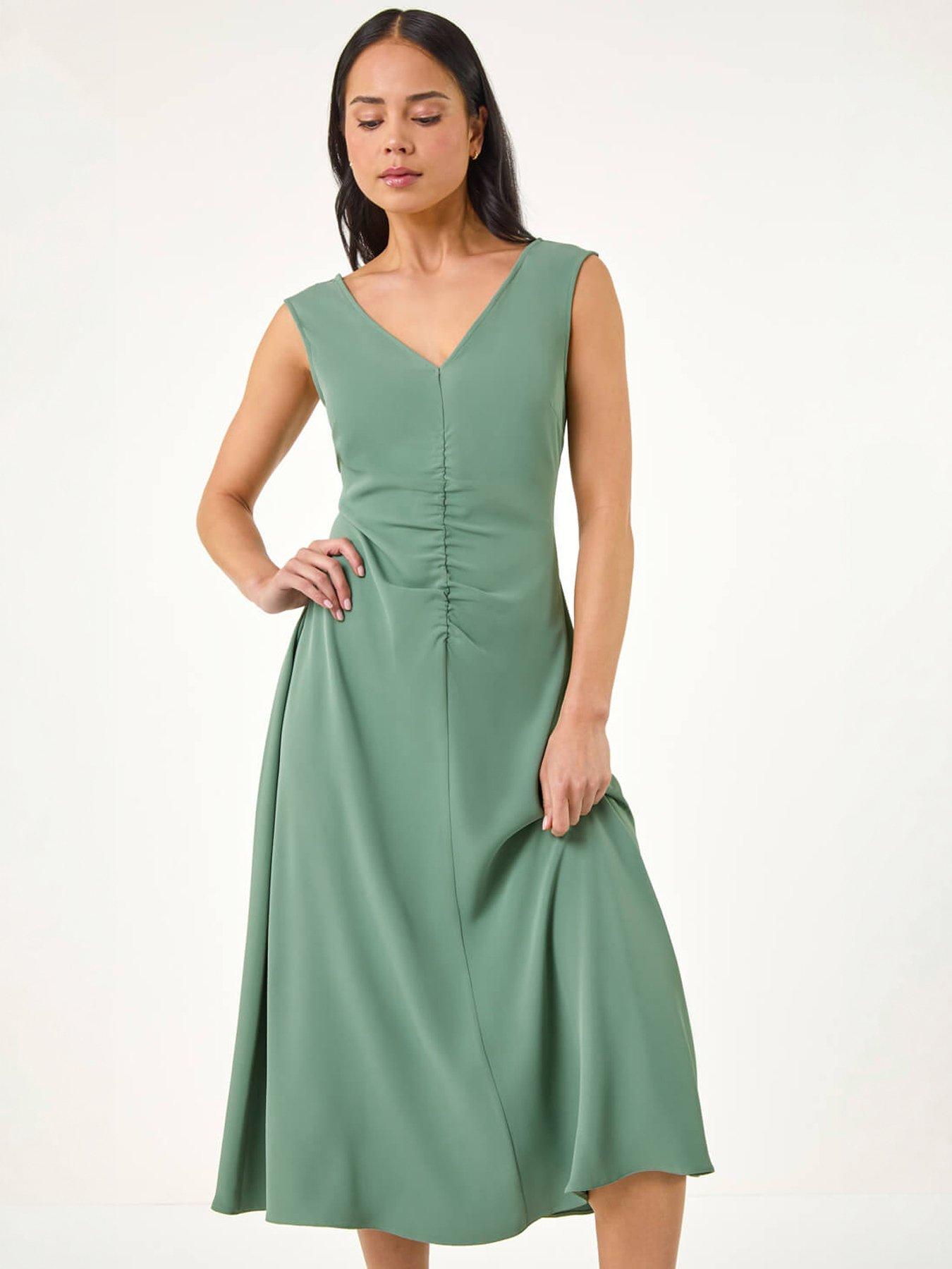 Image 3 of 5 of Roman Petite V-neck Ruched Stretch Midi Dress