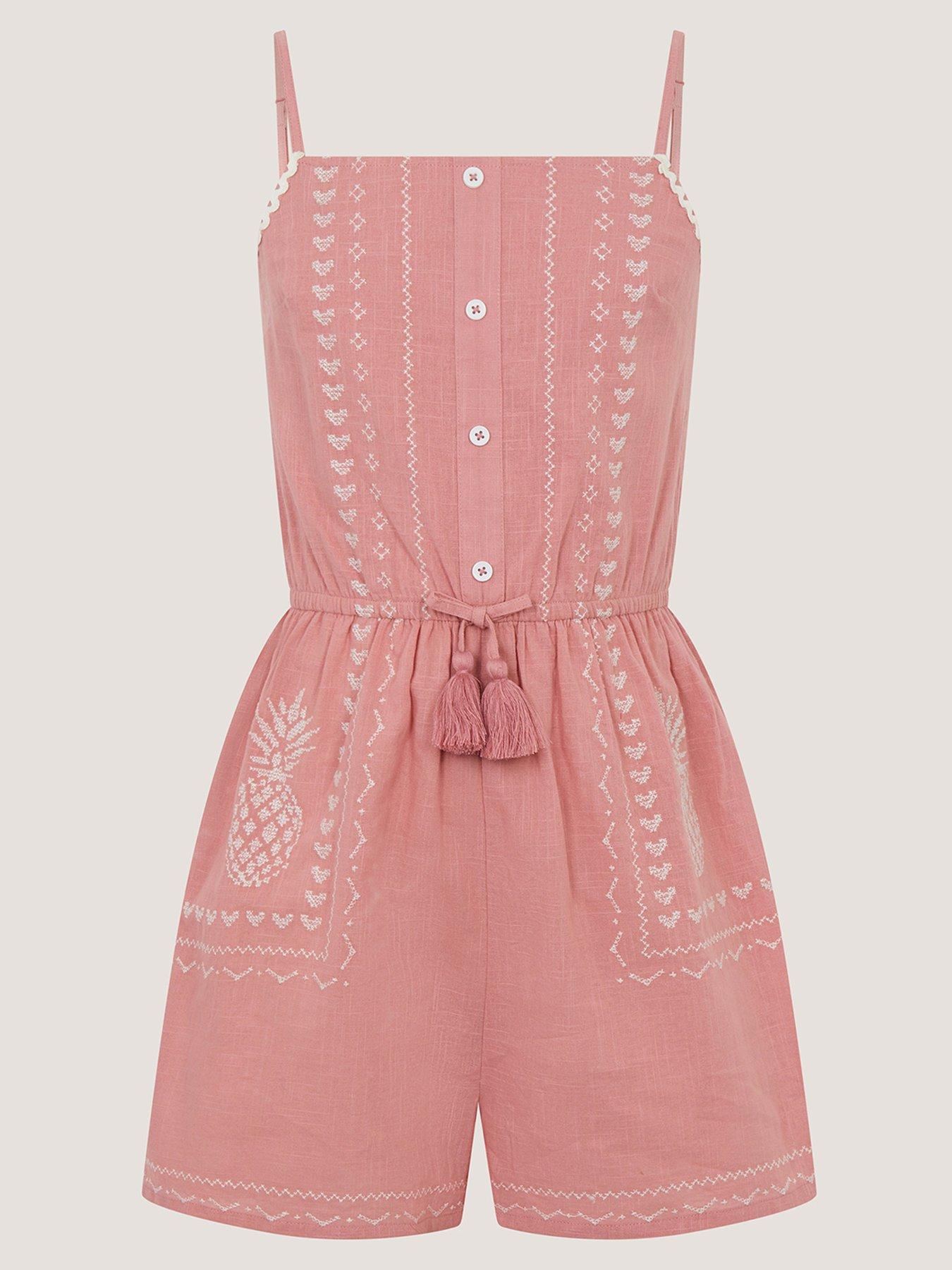 Image 1 of 3 of Monsoon Girls Embroidered Playsuit - Pink