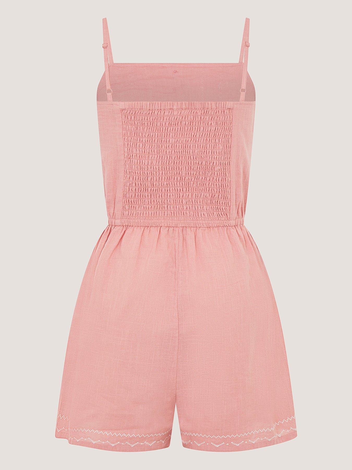 Image 2 of 3 of Monsoon Girls Embroidered Playsuit - Pink