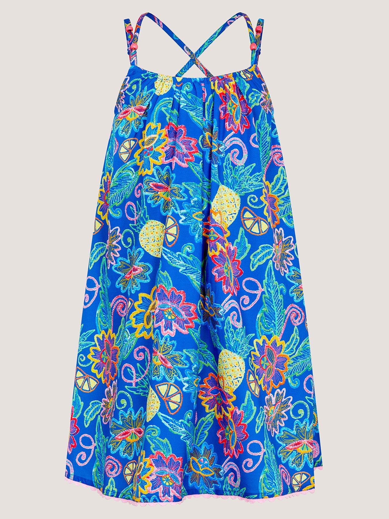 Monsoon Girls Pineapple Print Dress - Blue