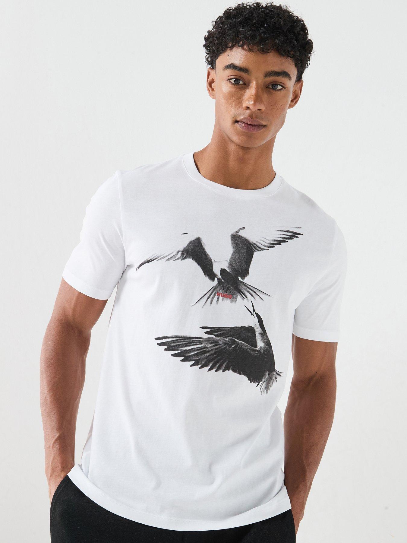 HUGO Dirunn Large Birds Graphic T-Shirt - White