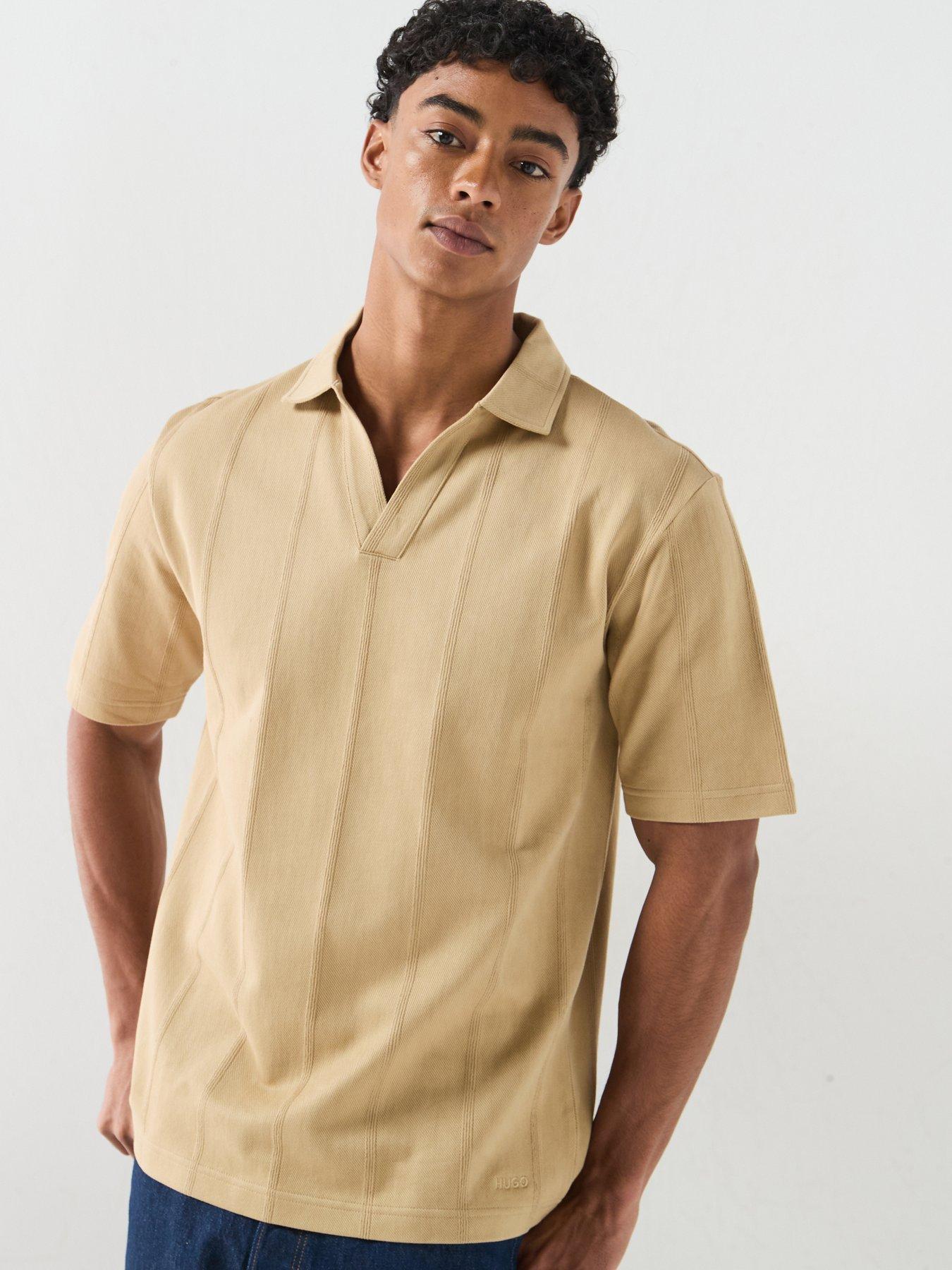 Image 1 of 6 of HUGO Dasillo Open Neck Polo Shirt - Beige