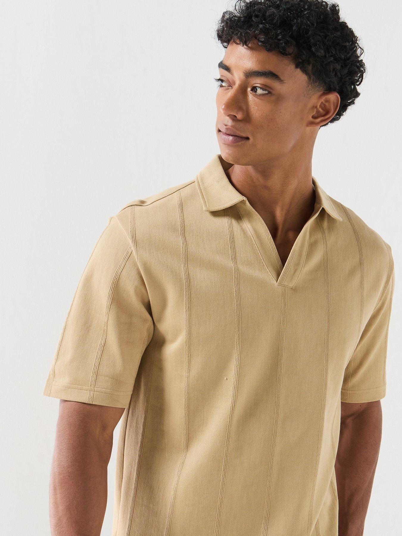 Image 5 of 6 of HUGO Dasillo Open Neck Polo Shirt - Beige