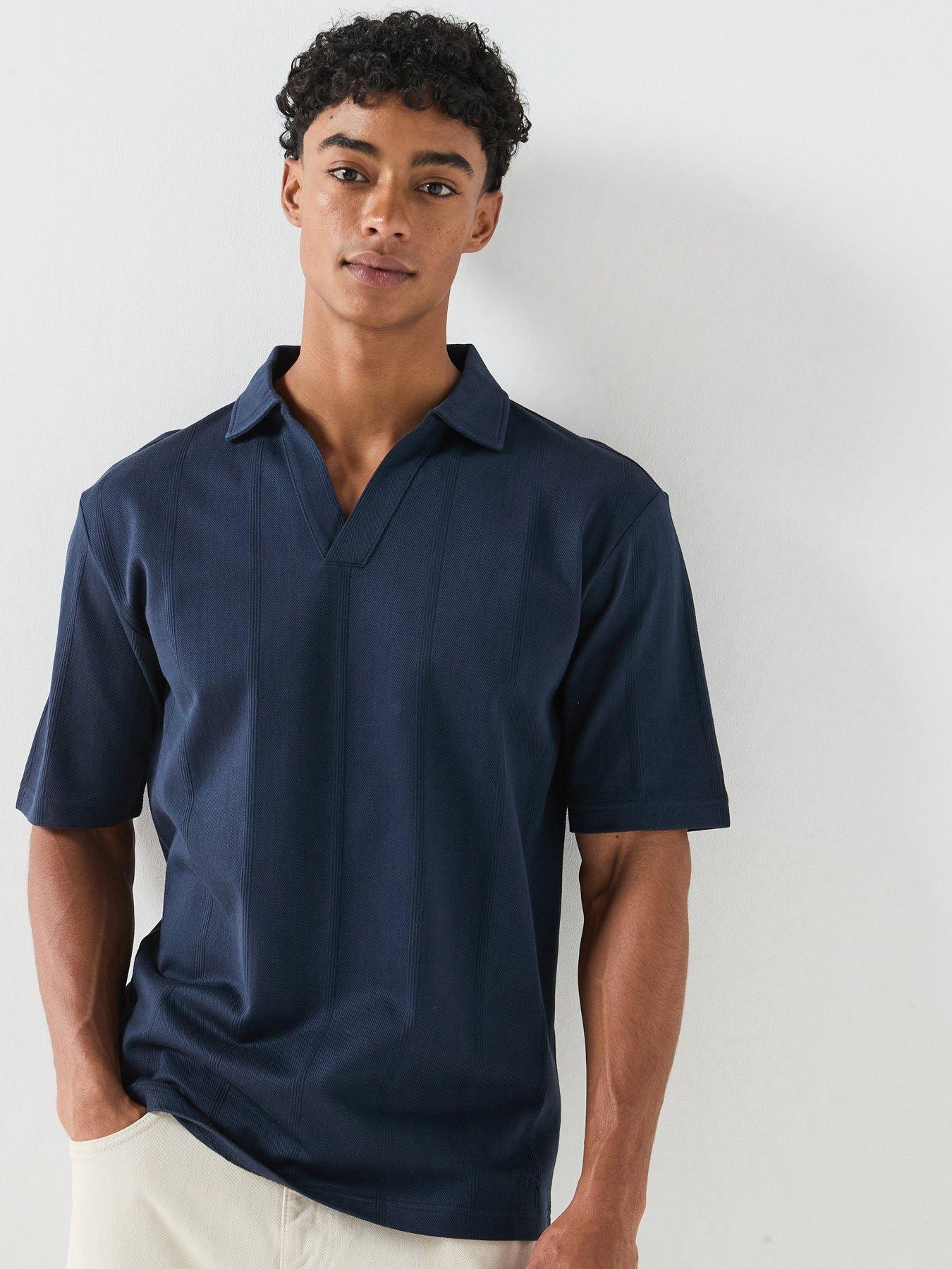 HUGO Dasillo Open Neck Polo Shirt - Navy