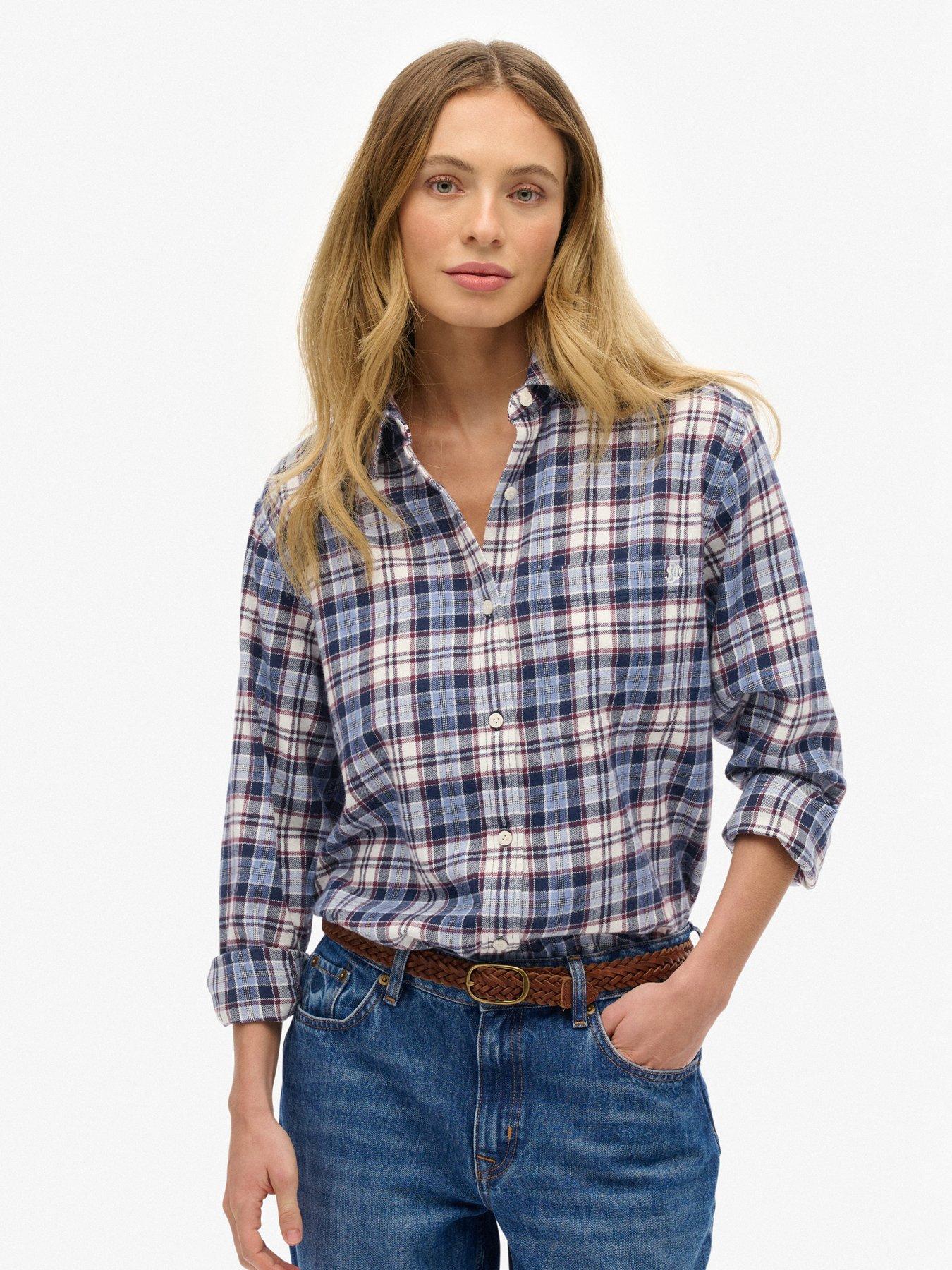 Superdry Check Flannel Boyfriend Shirt - Blue