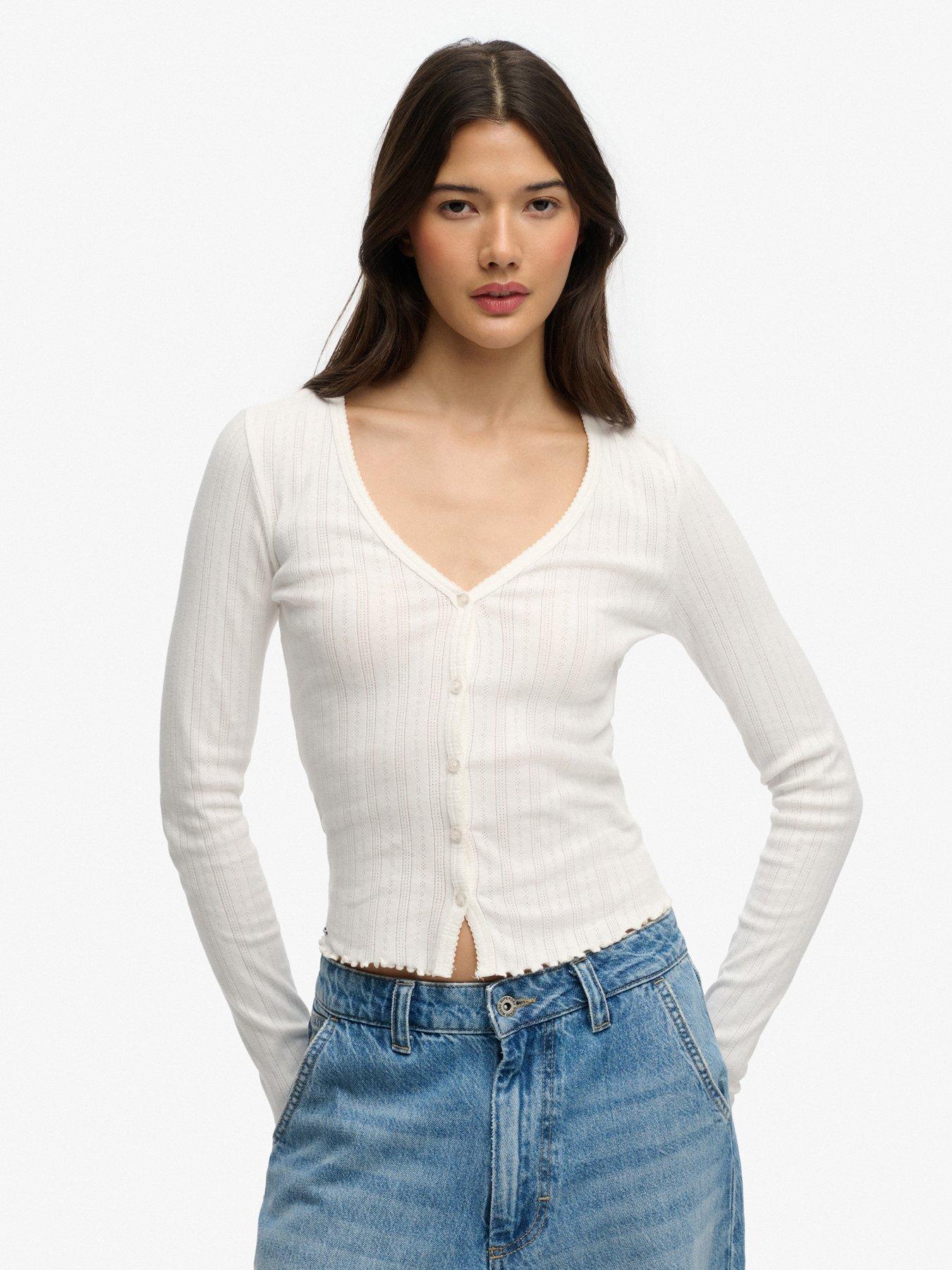front image of superdry-ath-ess-pointelle-cardigan-cream