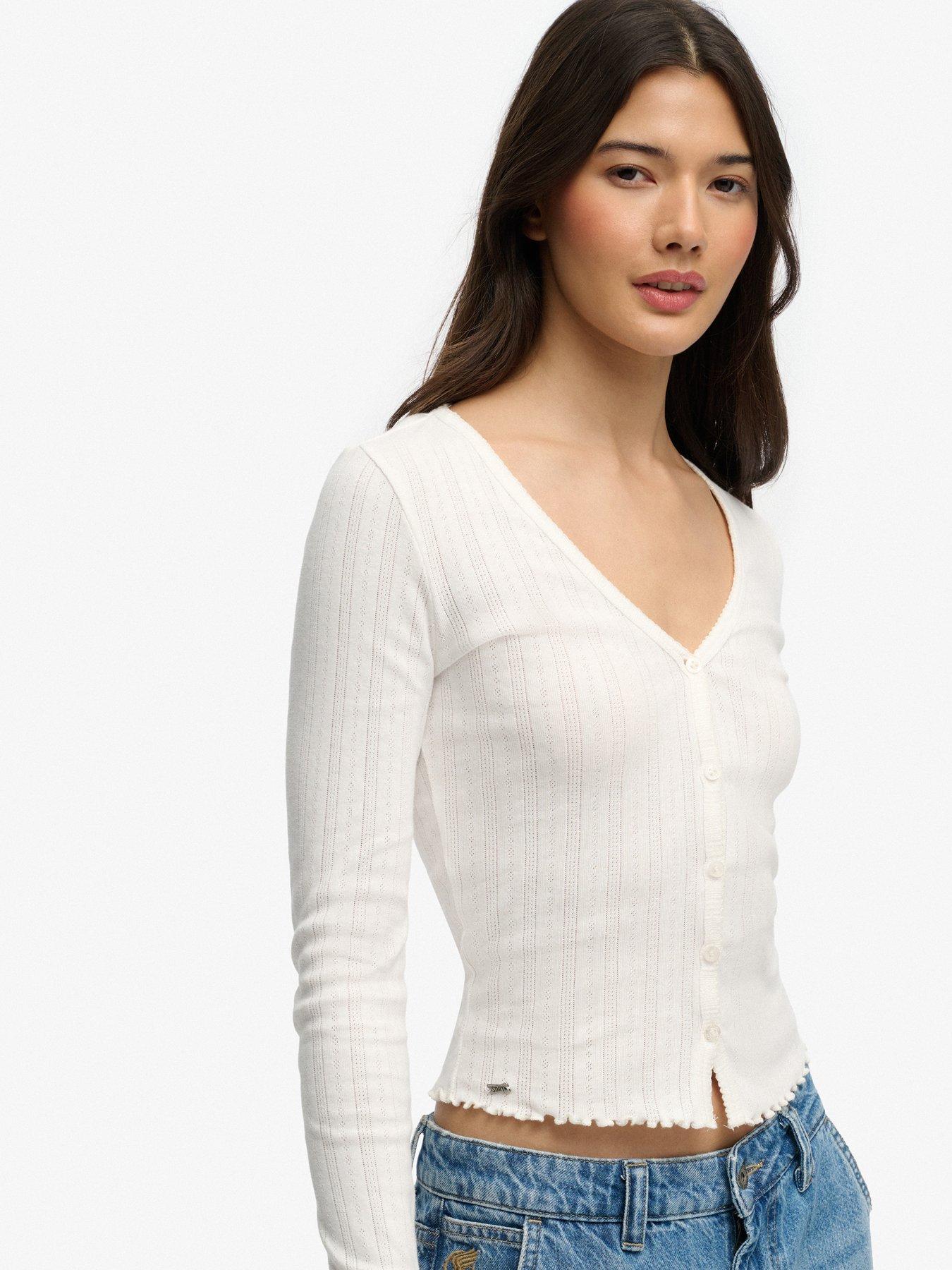  image of superdry-ath-ess-pointelle-cardigan-cream