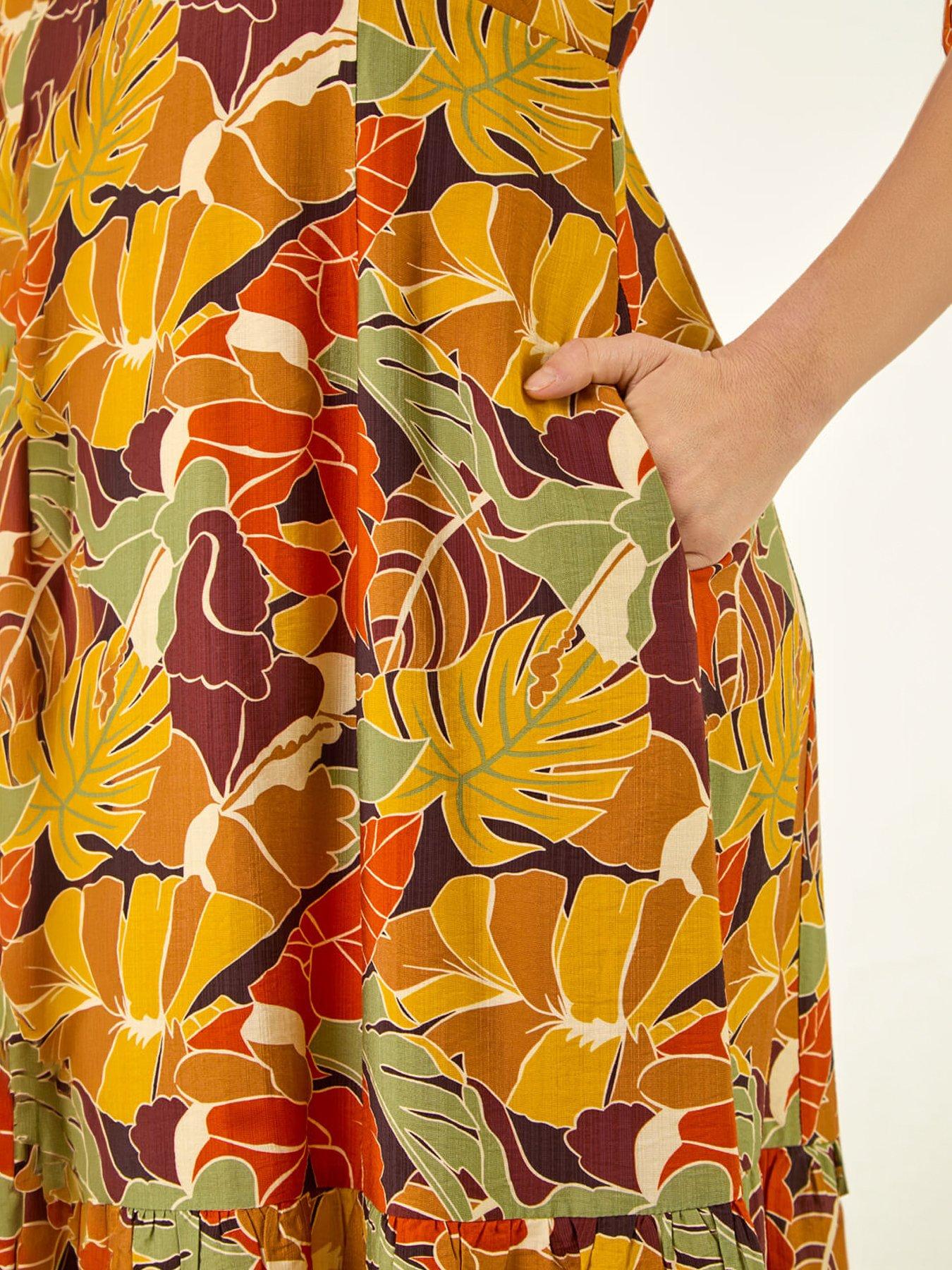 Image 2 of 5 of Roman Leaf Print Tiered Midi Dress