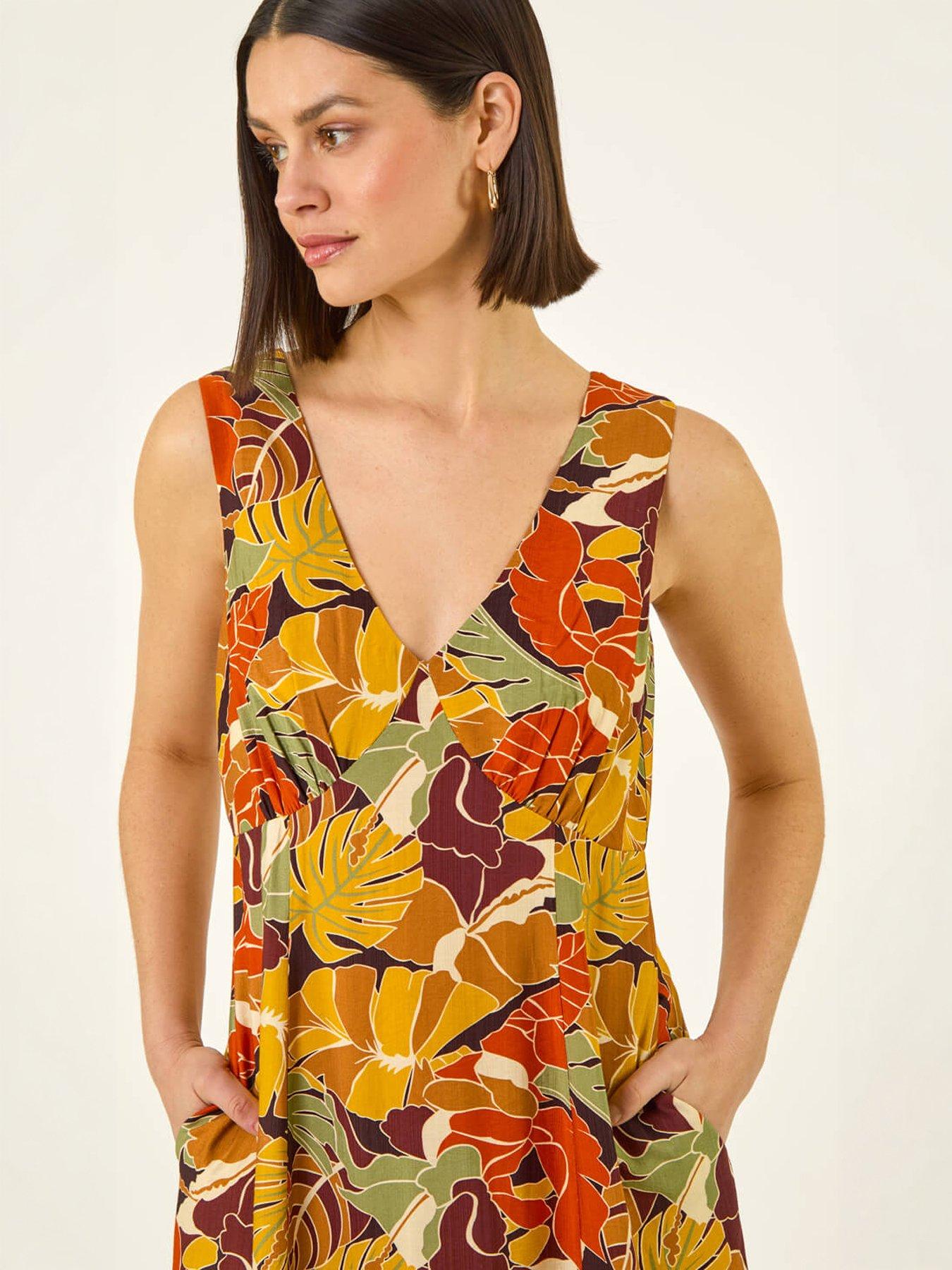 Image 3 of 5 of Roman Leaf Print Tiered Midi Dress