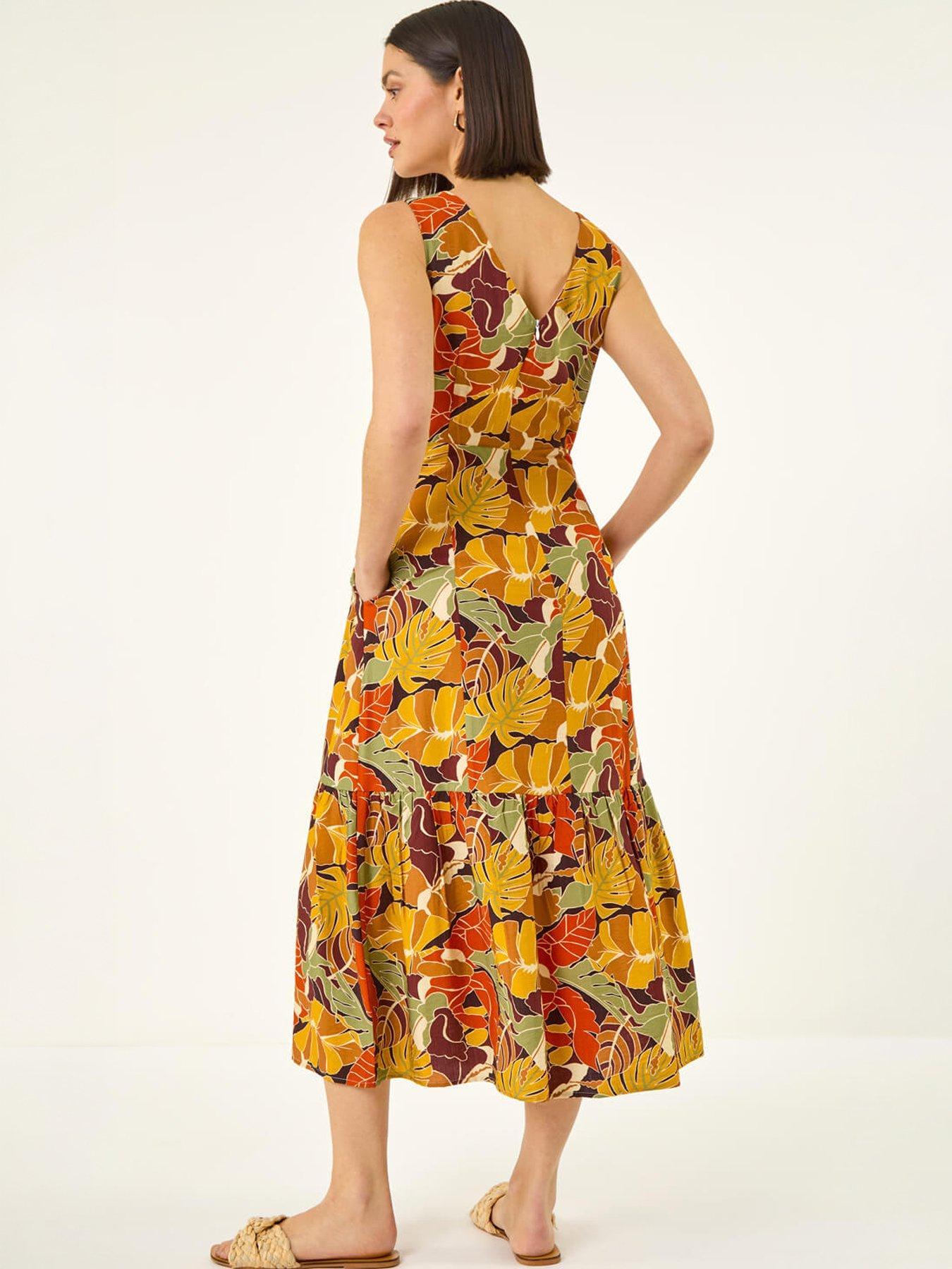 Image 4 of 5 of Roman Leaf Print Tiered Midi Dress