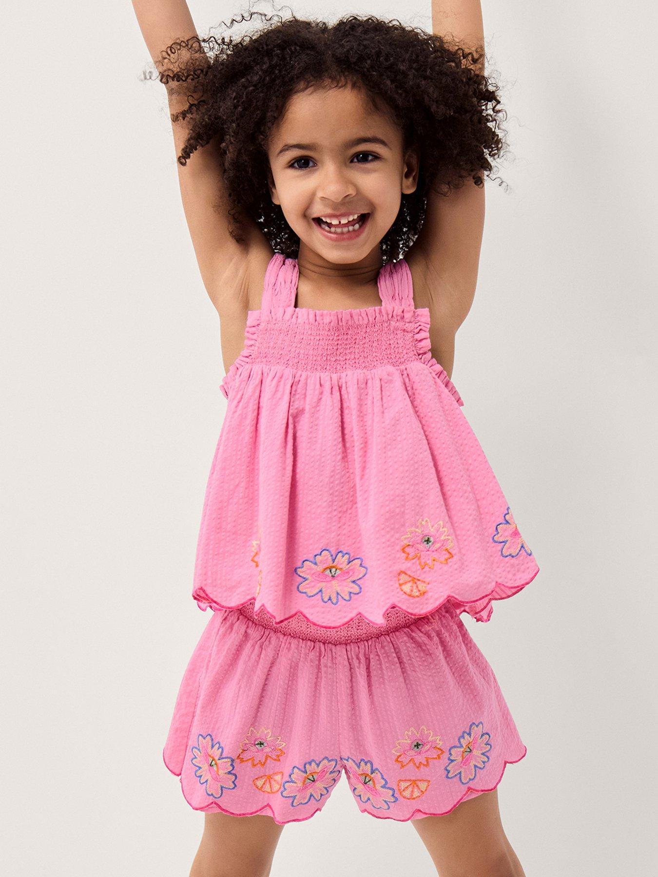 Monsoon Girls Flower Embroidered Set - Pink