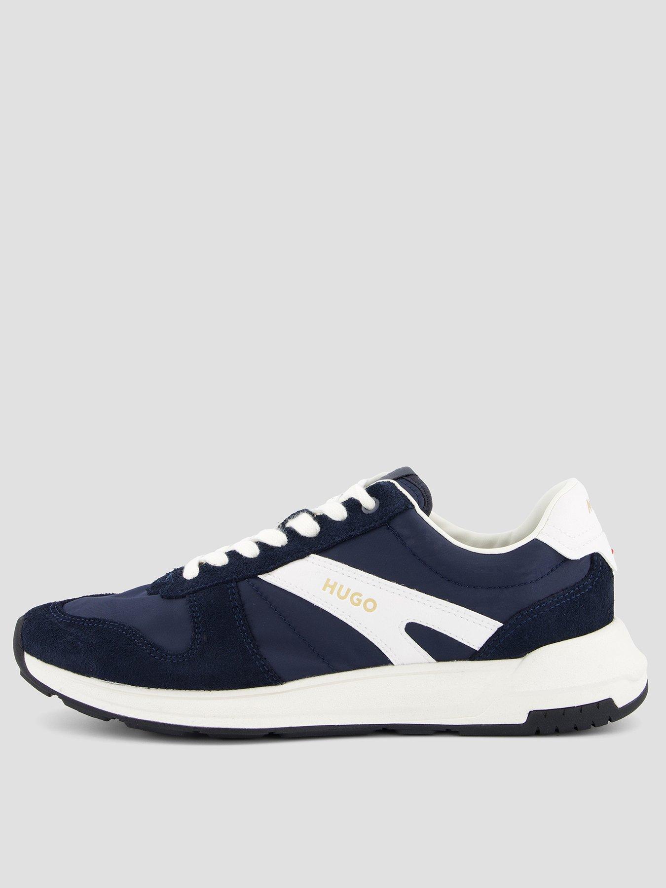 HUGO Suede Trim Trainers With Logo Details - Navy