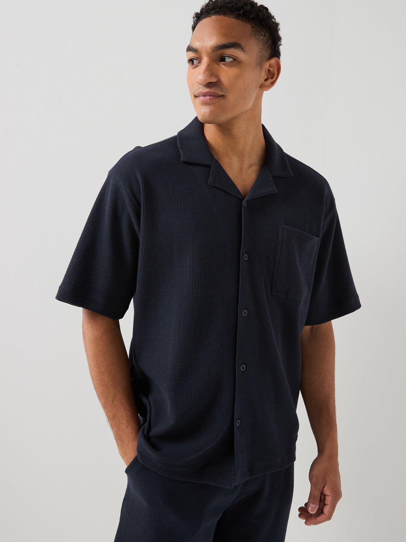 BOSS Waffle Revere Collar Shirt - Navy