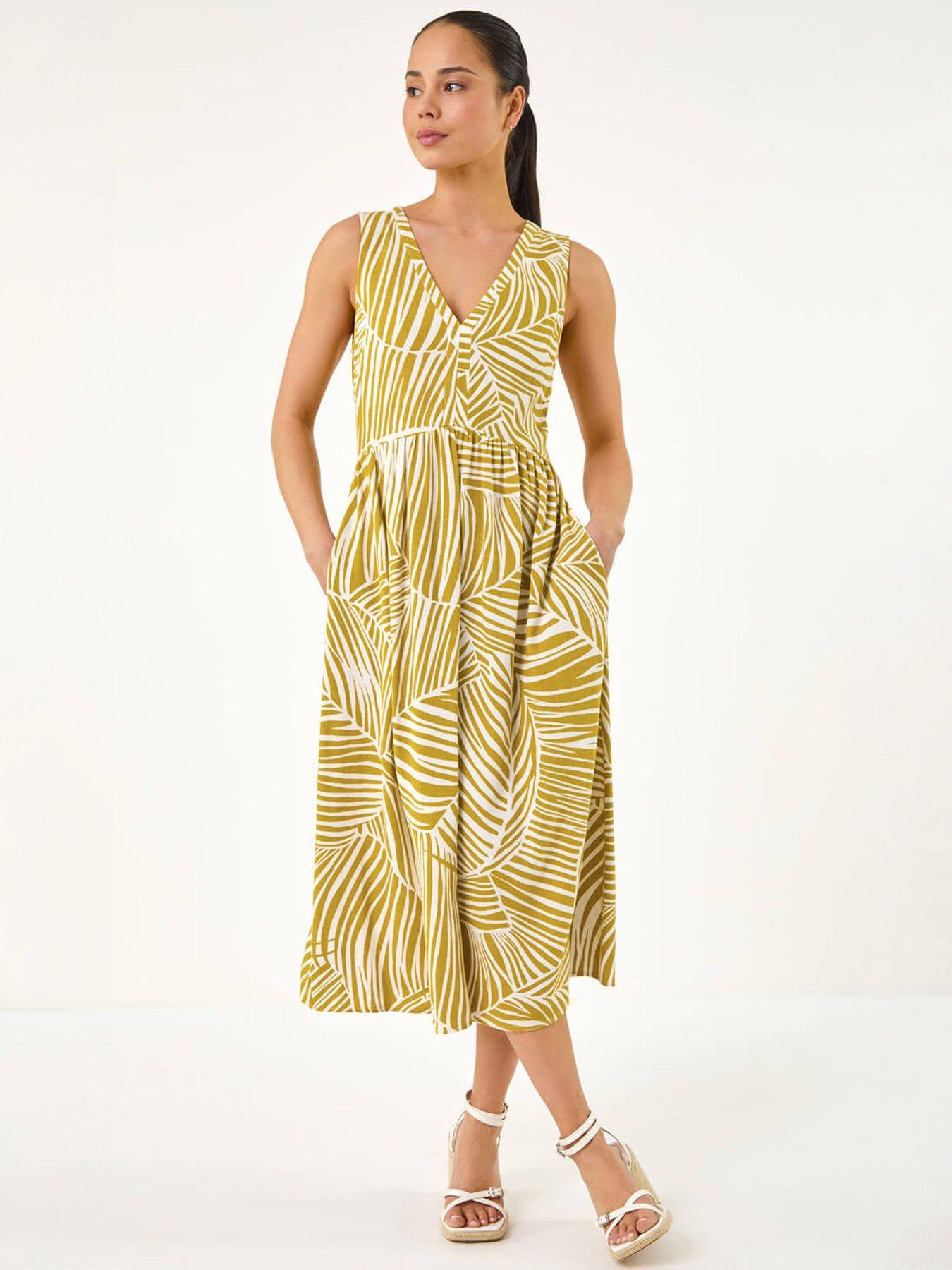 Image 1 of 5 of Roman Petite Abstract Leaf Midi Dress