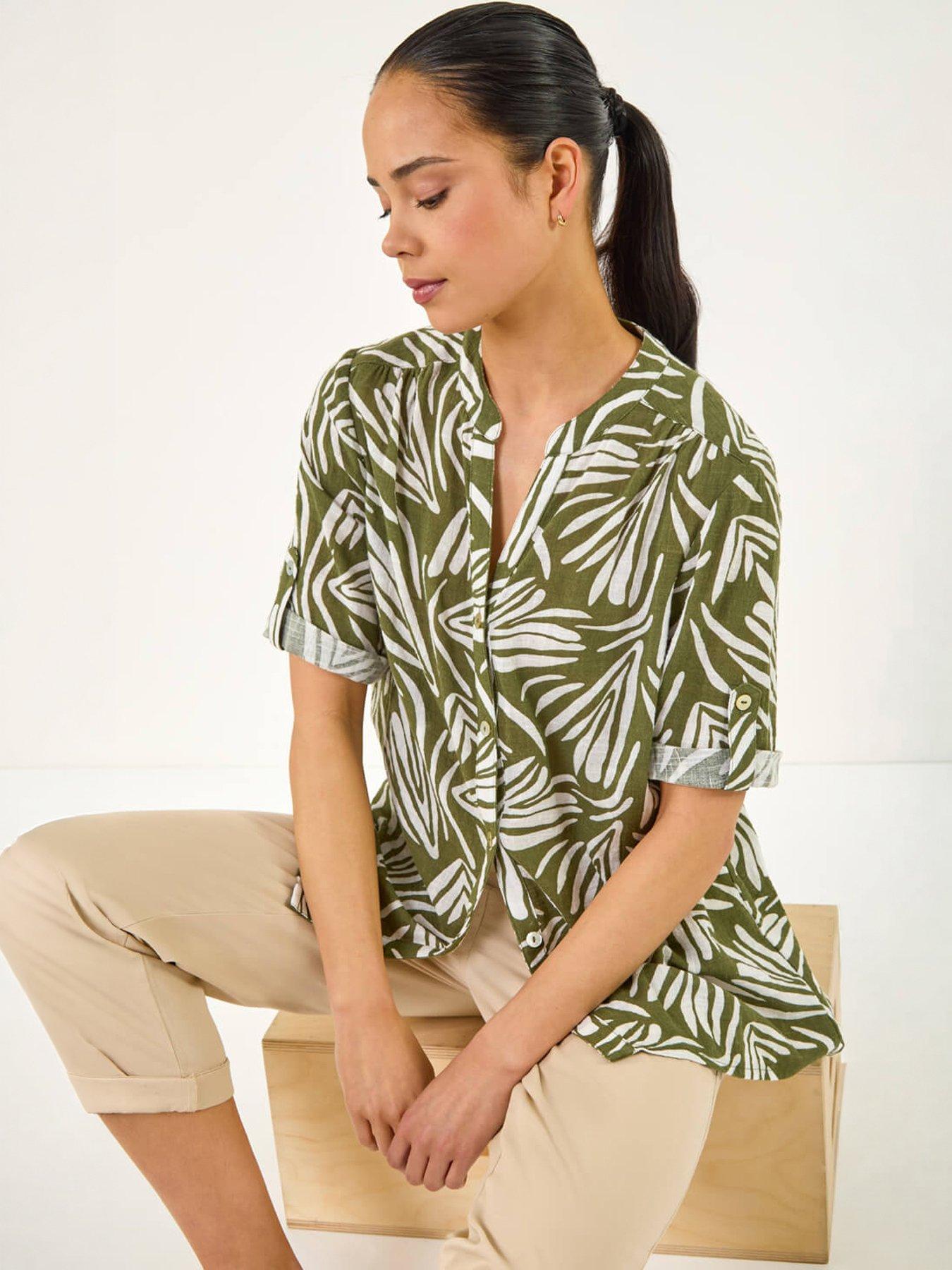 Image 1 of 5 of Roman Petite Abstract Print Button Blouse