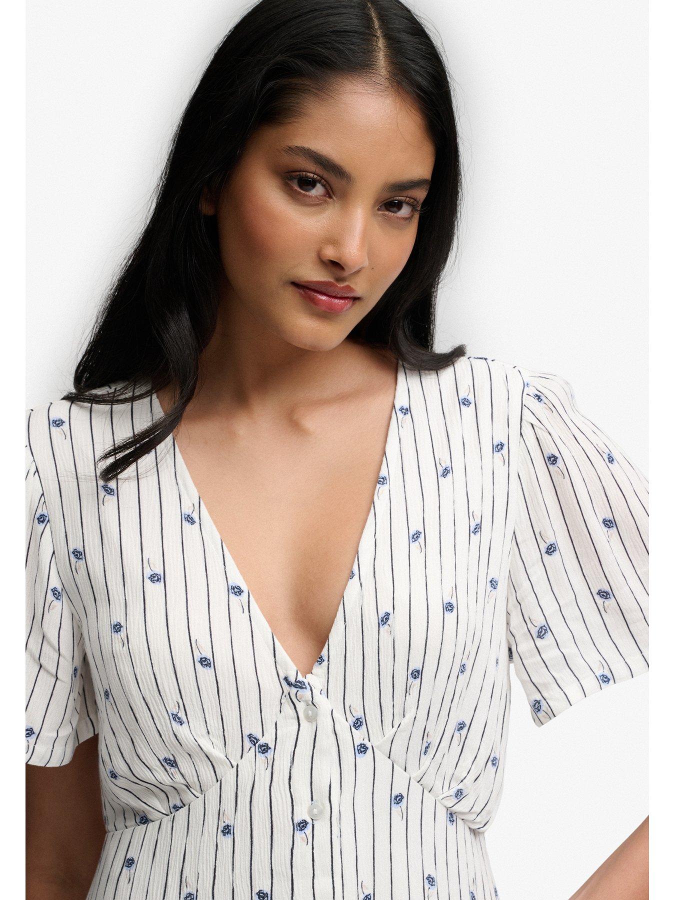  image of superdry-print-button-short-sleeve-midi-tea-dress-white
