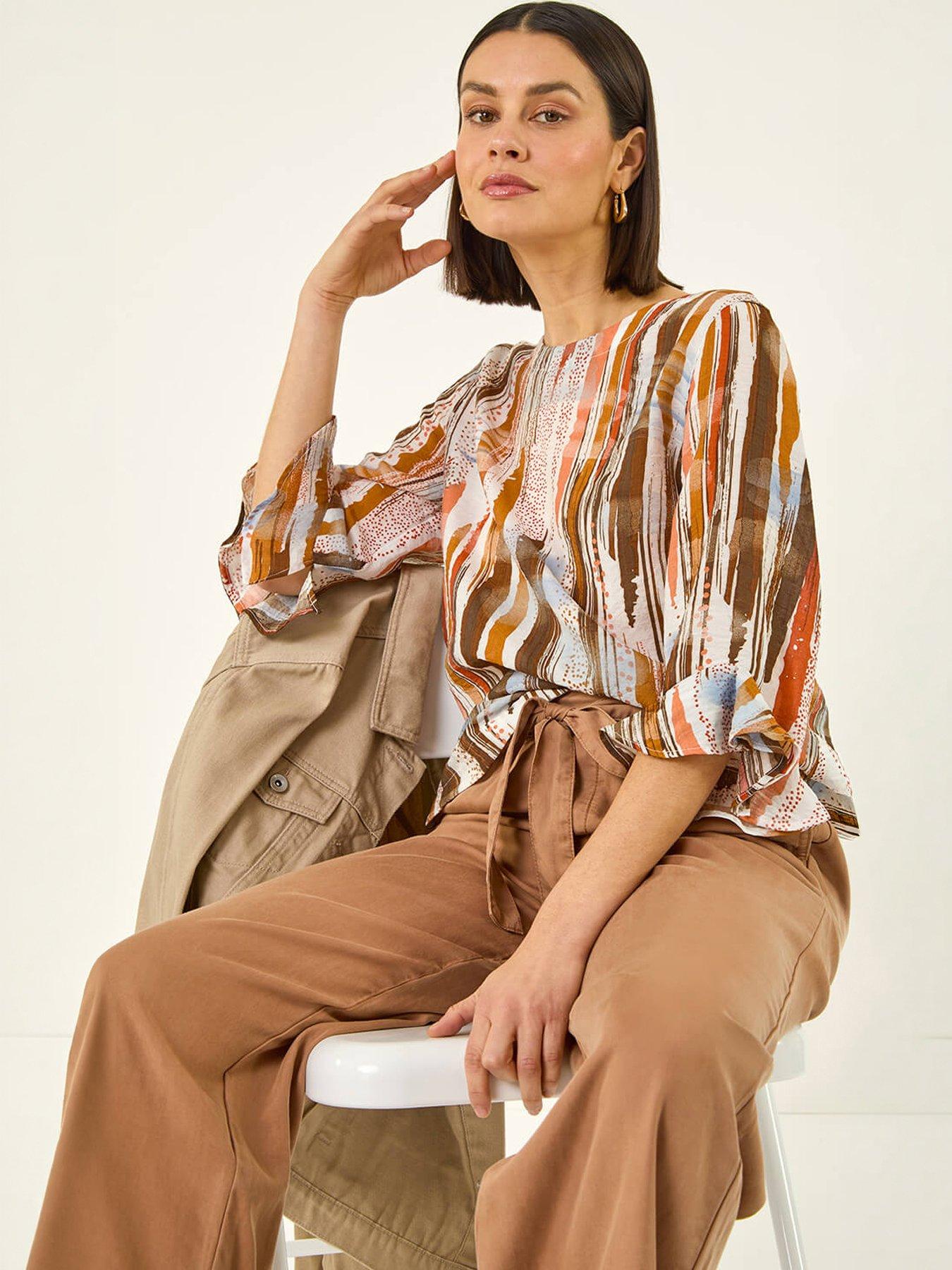 Image 1 of 5 of Roman Abstract Print Frill Sleeve Top