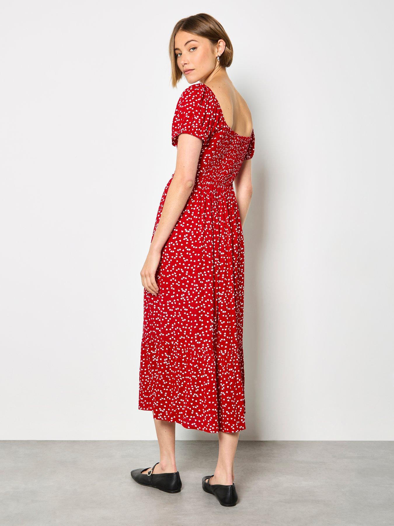 Image 2 of 4 of Apricot Mini Heart Button Through Midi Dress - Red