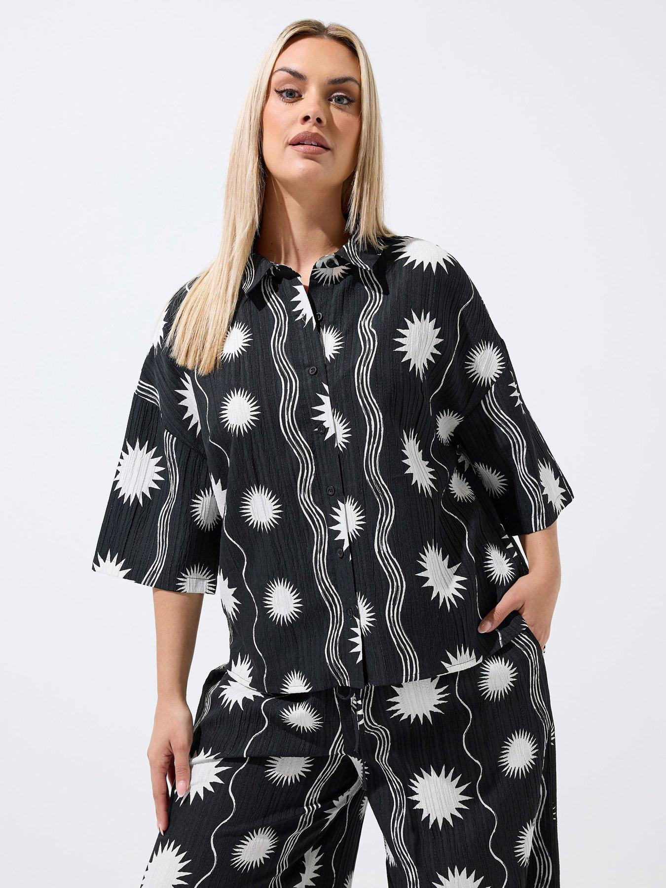 Yours Curve Sun Stripe Crinkle Shirt Co-ord
