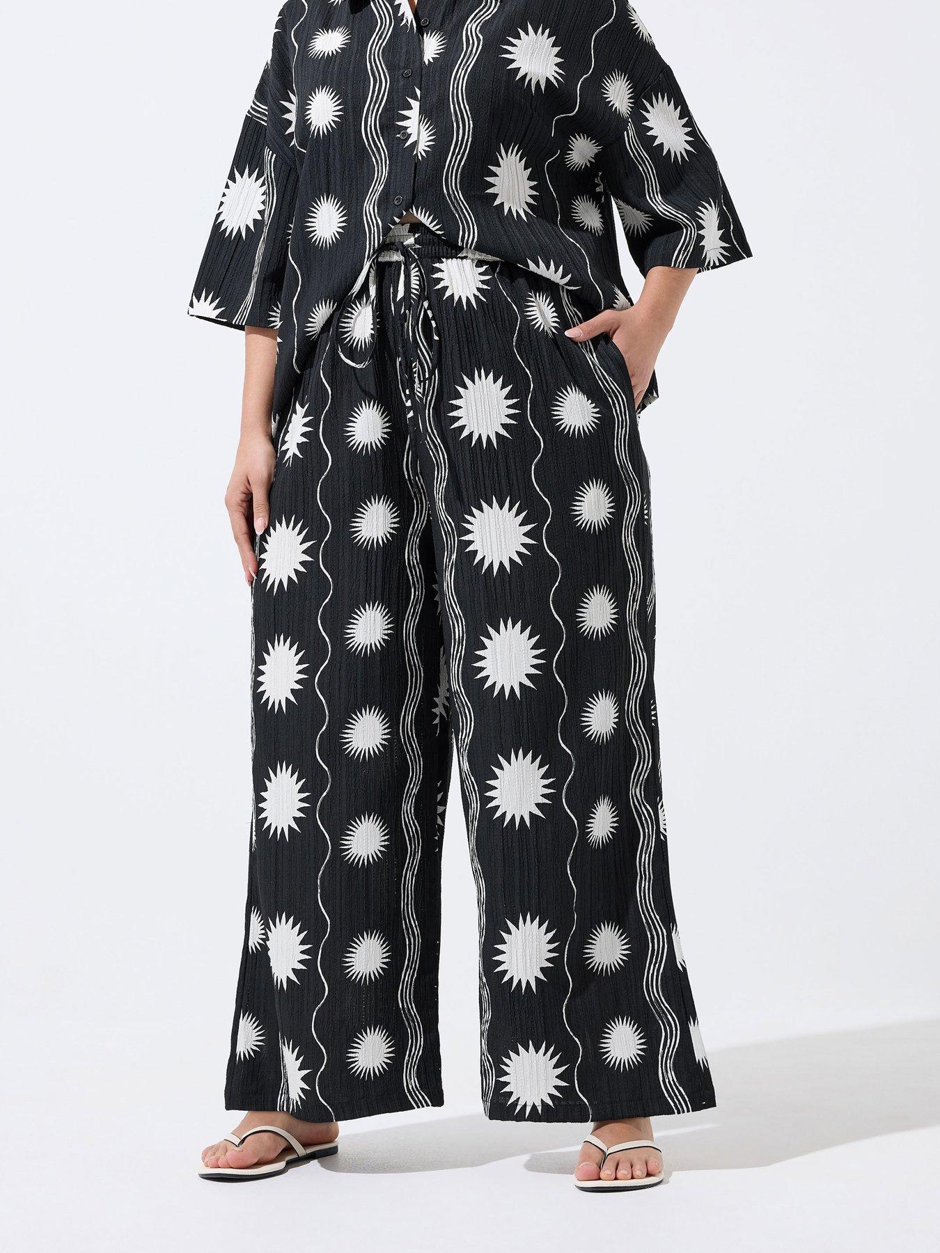 Yours Curve Sun Stripe Crinkle Trousr Co-ord