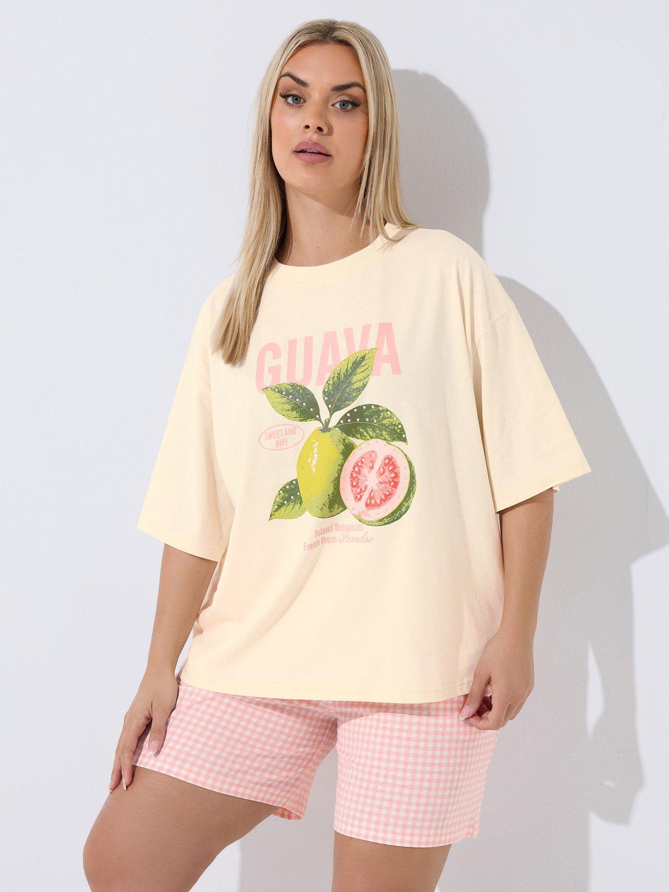 Yours Curve Guava Stud T-Shirt Co-Ord - Cream