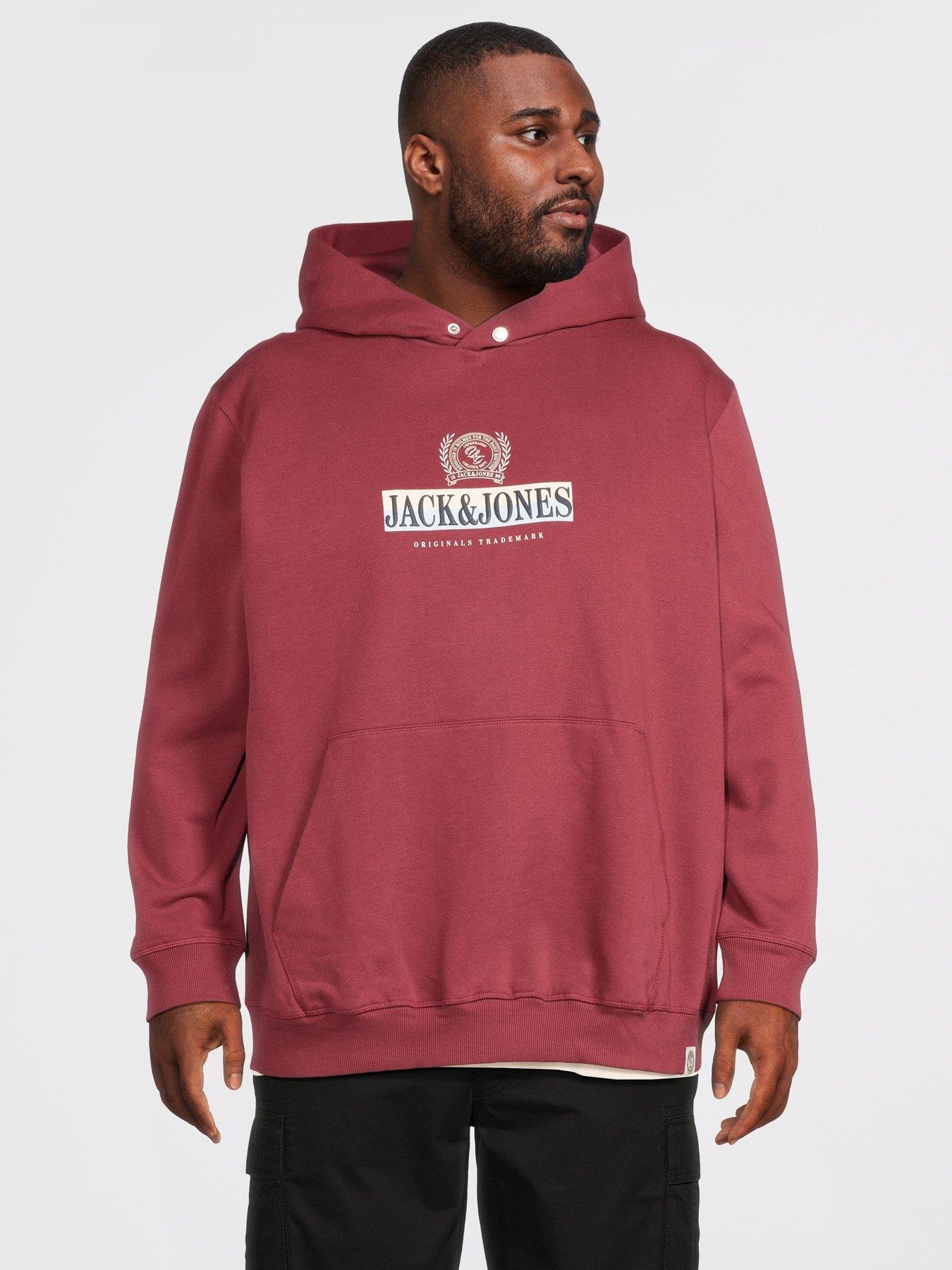 Jack & Jones Men's Plus Size Graphic Hoodie with Kangaroo Pocket - Chocolate Truffle
