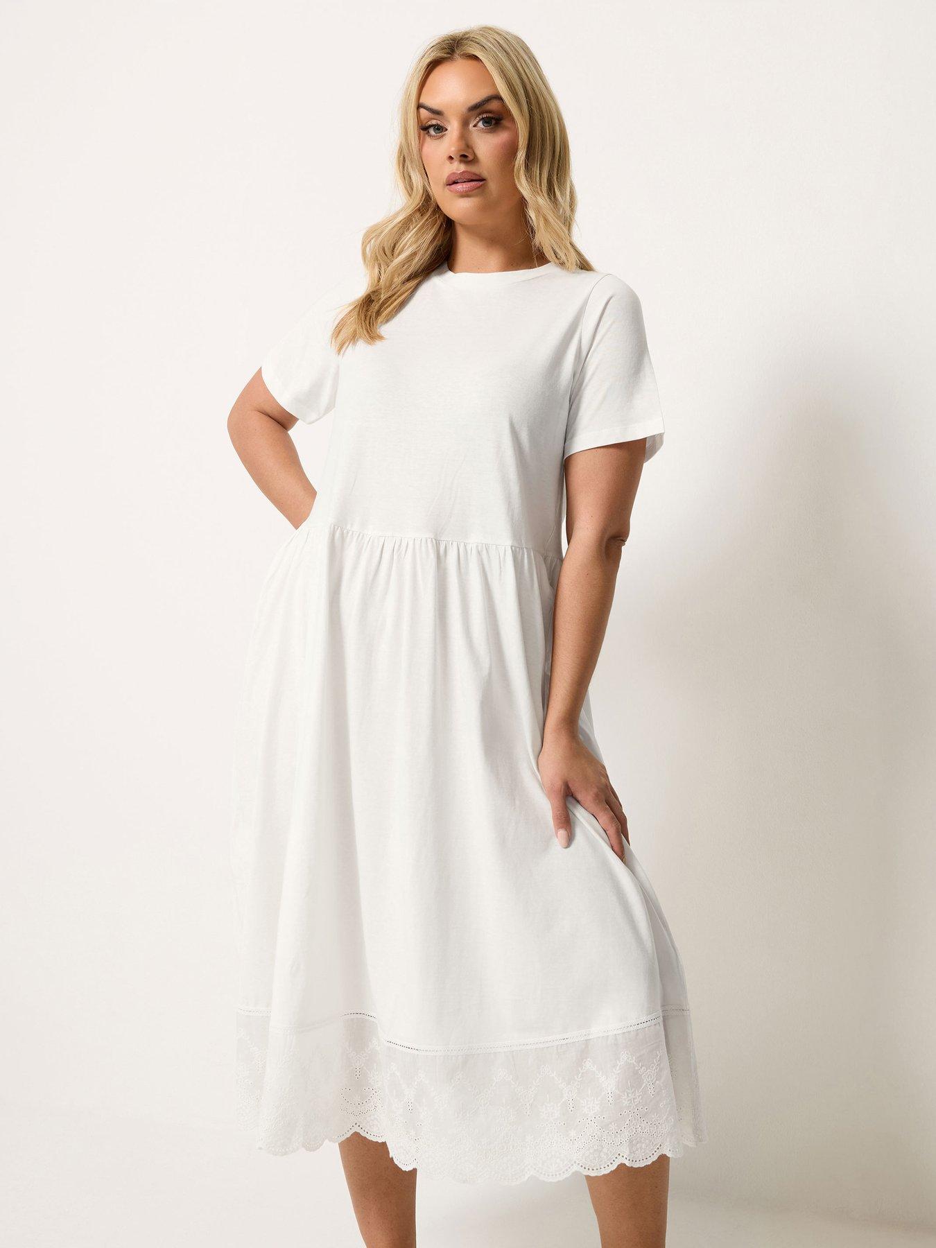 Image 1 of 4 of Yours Curve Double Tiered Anglaise Dress - Cream