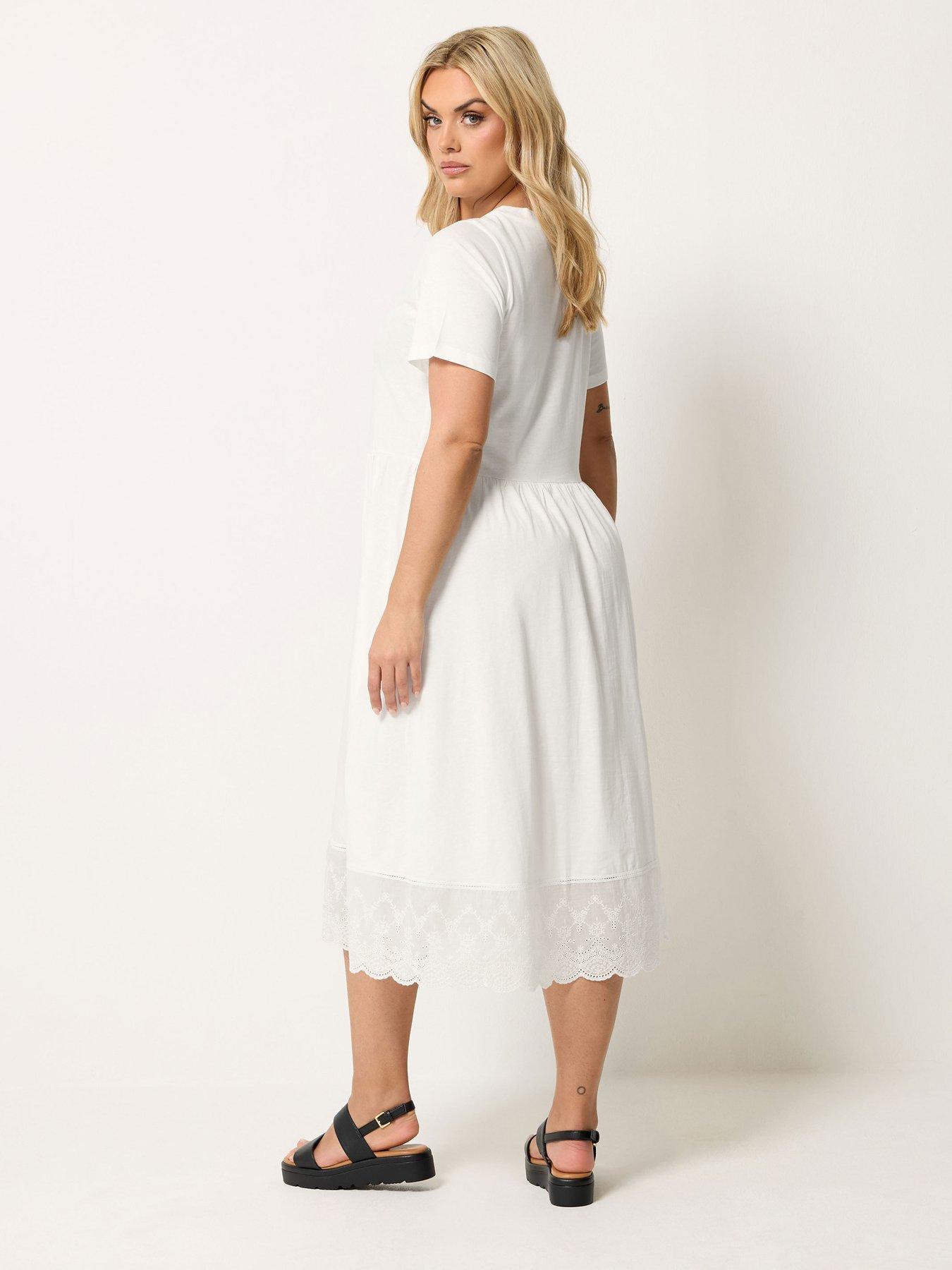 Image 2 of 4 of Yours Curve Double Tiered Anglaise Dress - Cream