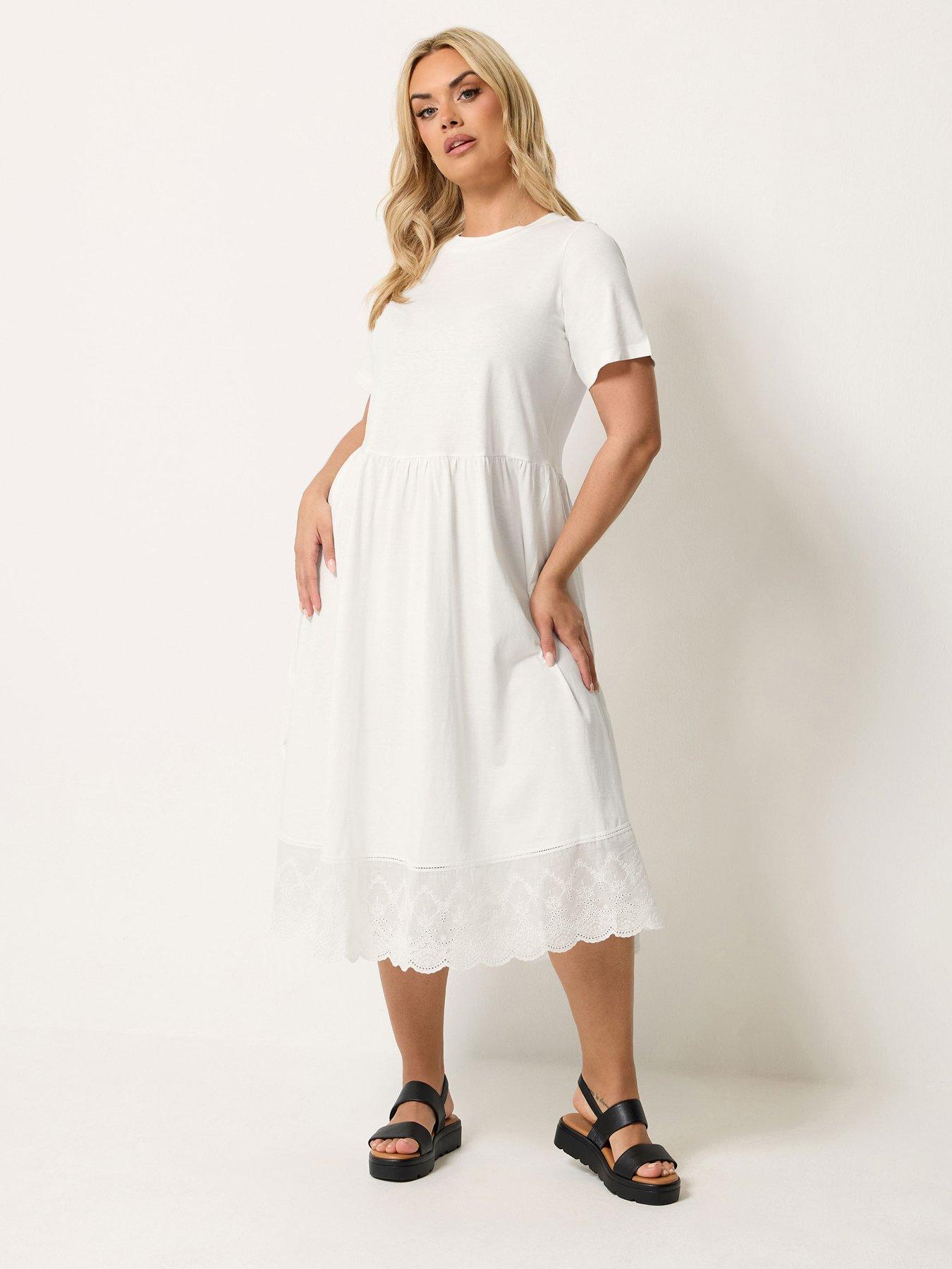 Image 3 of 4 of Yours Curve Double Tiered Anglaise Dress - Cream