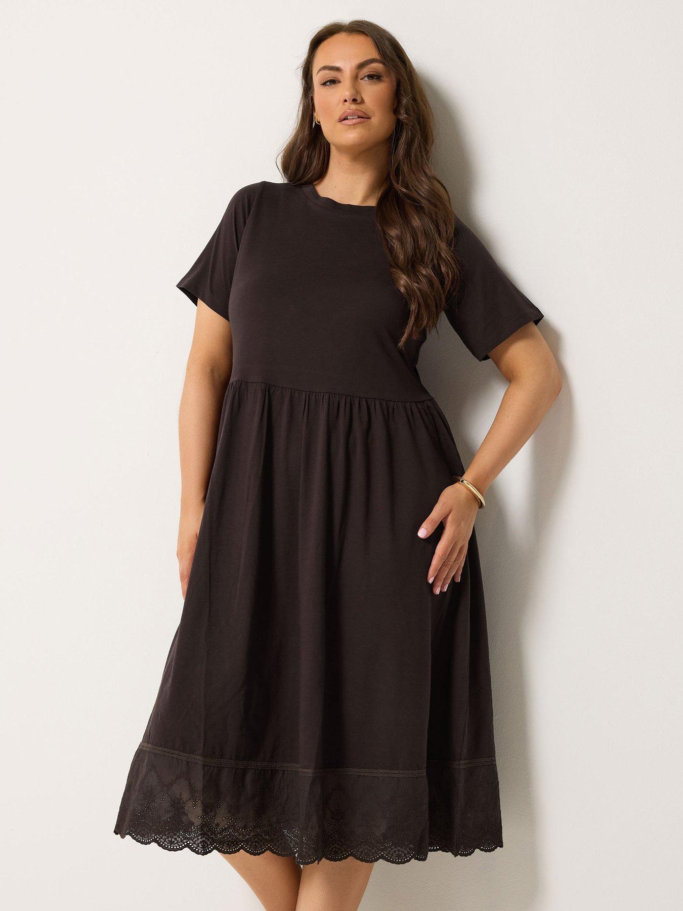 Image 1 of 4 of Yours Curve Double Tiered Anglaise Dress - Brown